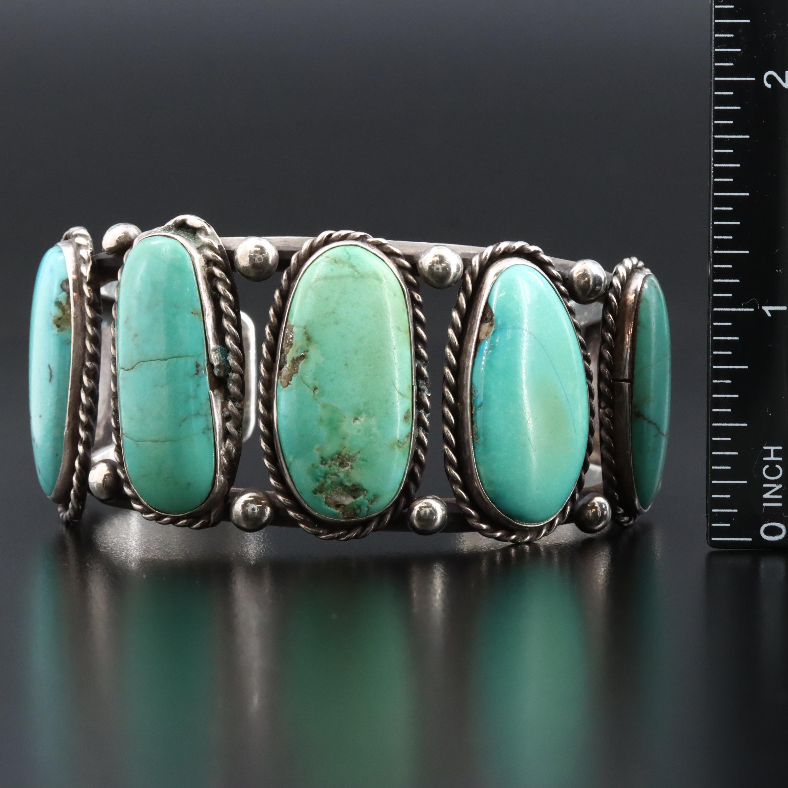 Signed Southwestern Sterling Turquoise Cuff