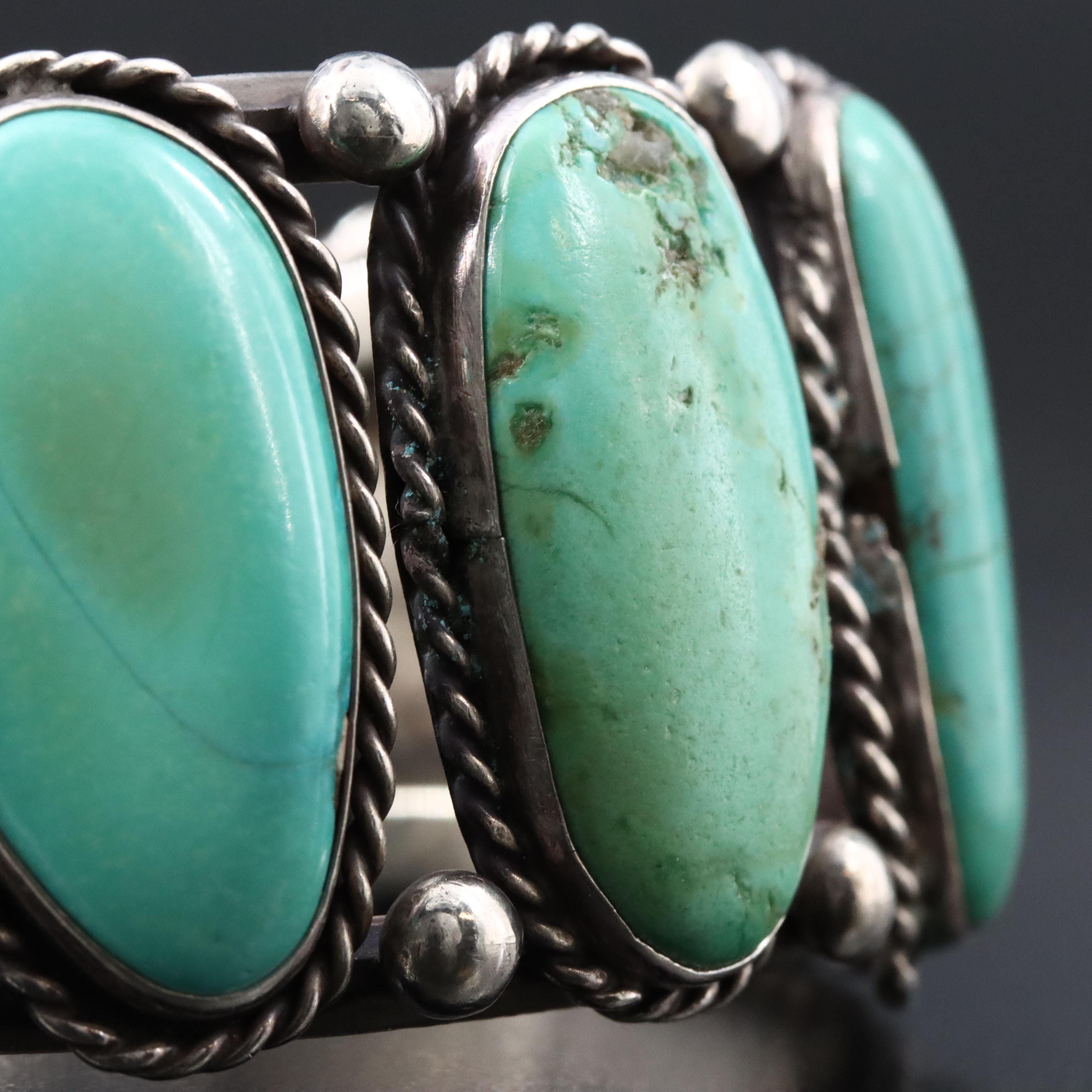 Signed Southwestern Sterling Turquoise Cuff