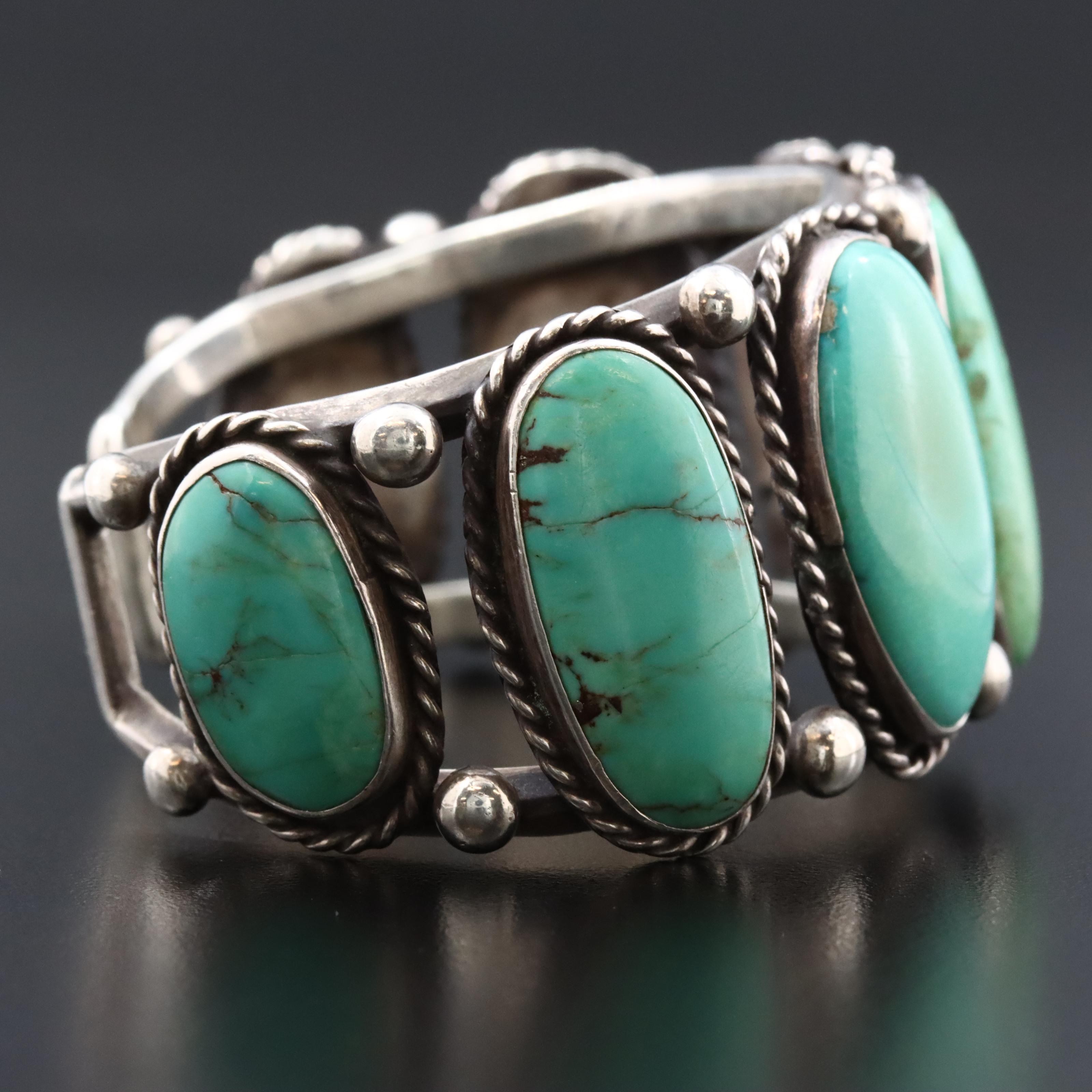 Signed Southwestern Sterling Turquoise Cuff