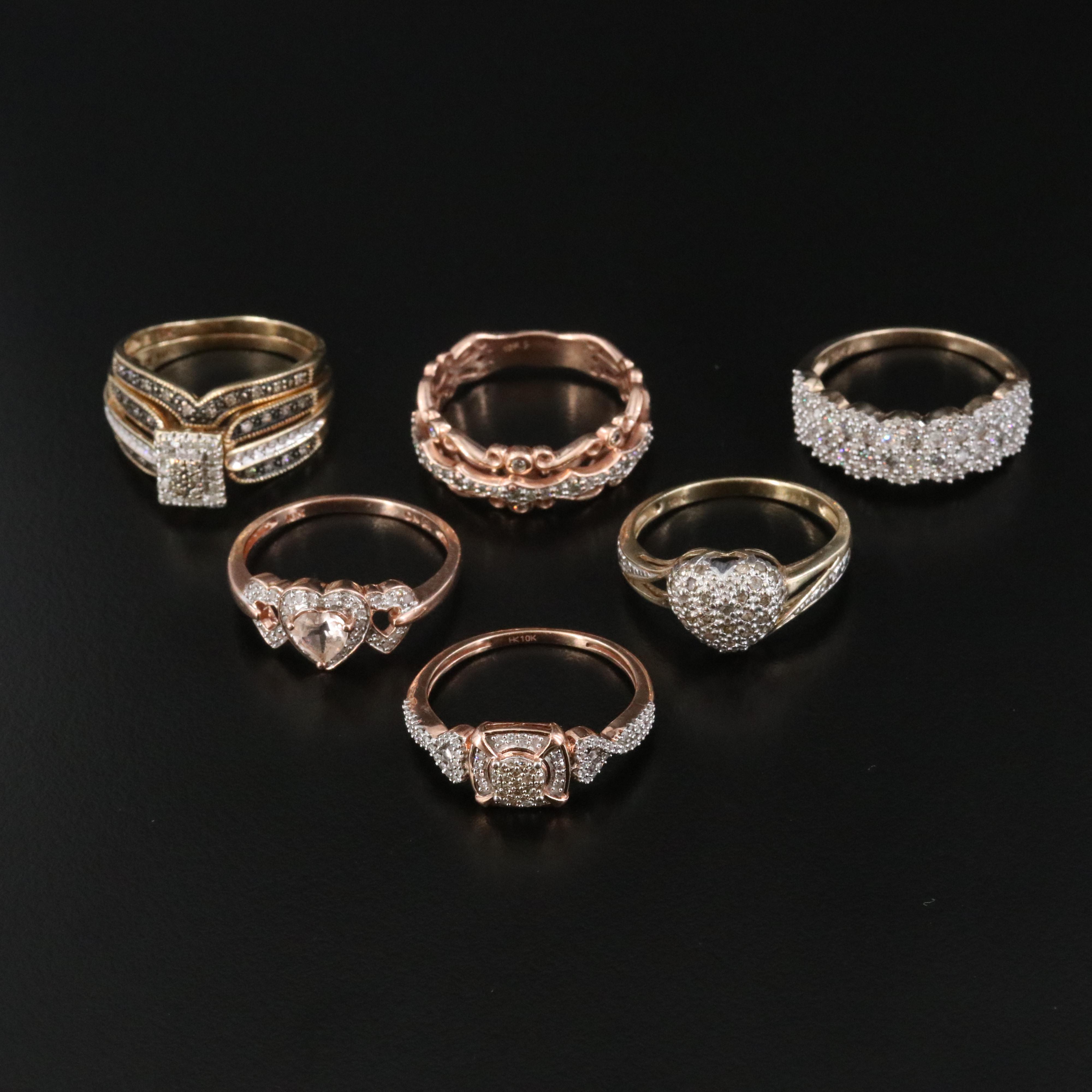 10K Morganite and Diamond Ring Collection Featuring Rose Gold