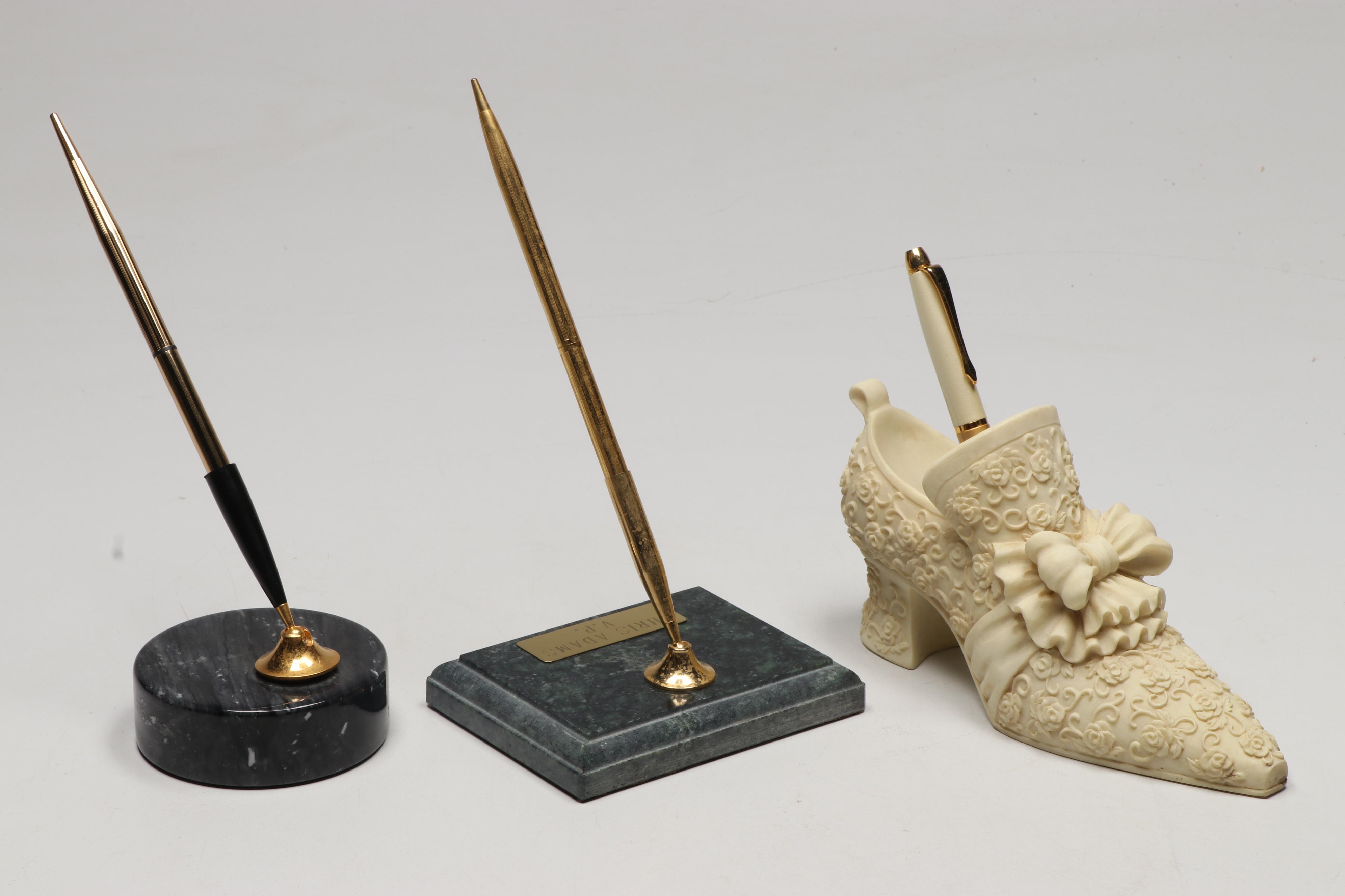 Marble Pen Holders, Benchmark Marble Desk Clock, and More Office Accessories