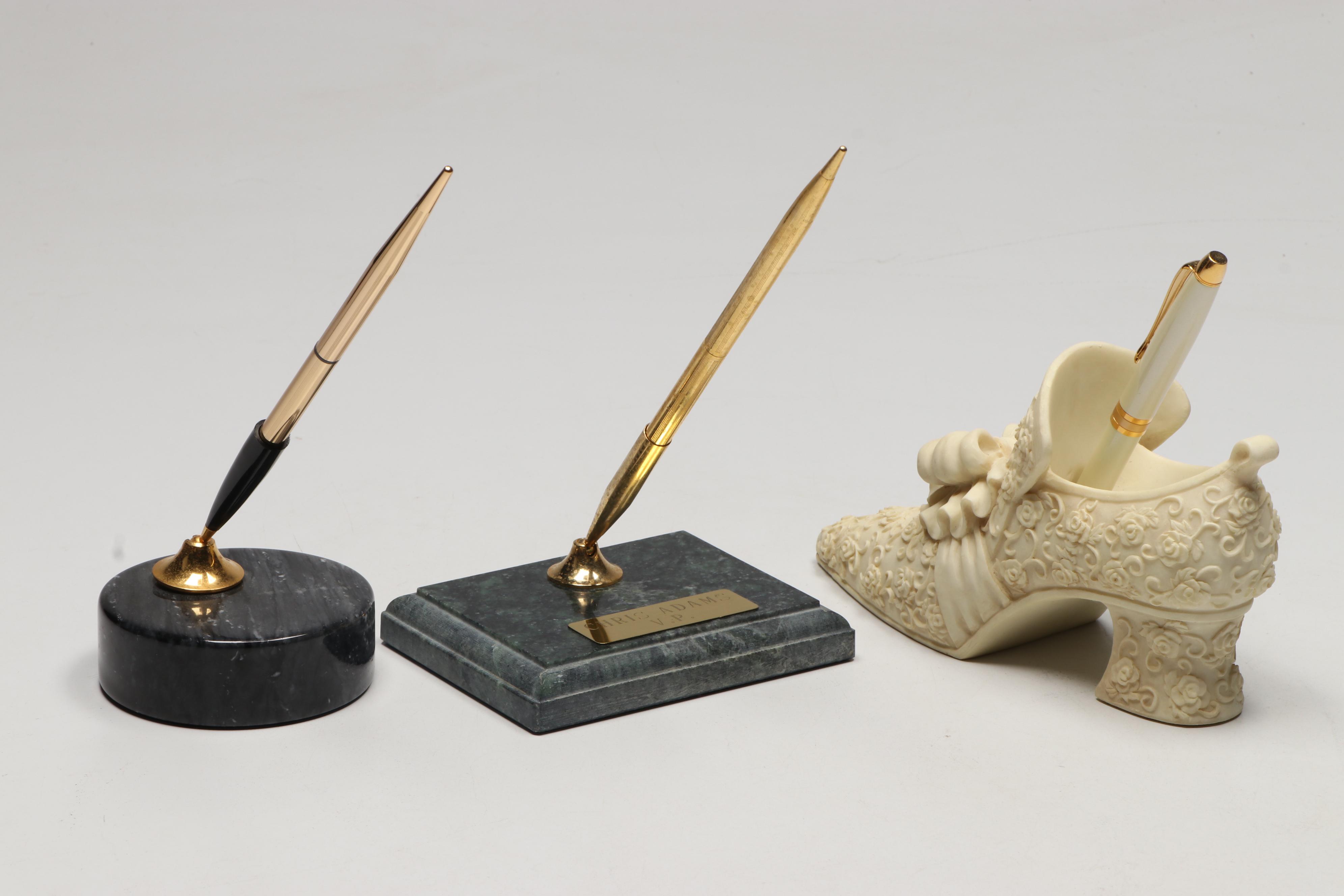 Marble Pen Holders, Benchmark Marble Desk Clock, and More Office Accessories