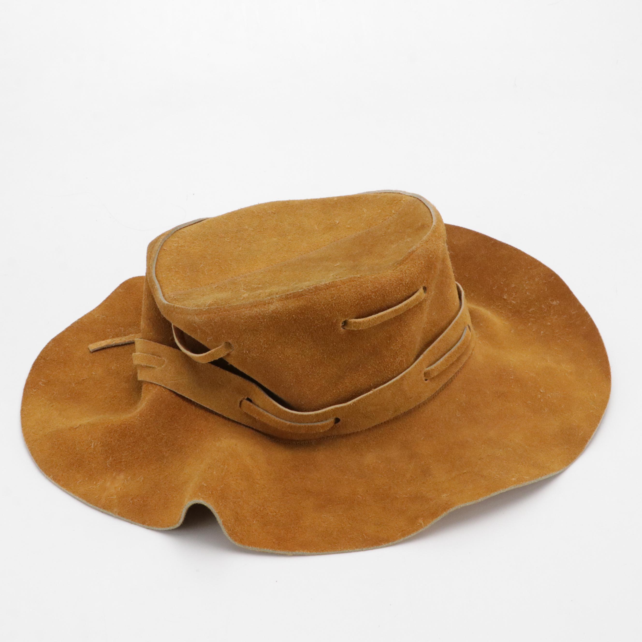 Vintage Renoir Metal Belt, Mexican Suede Brim Hat & Pink Cellophane Pillbox Hat