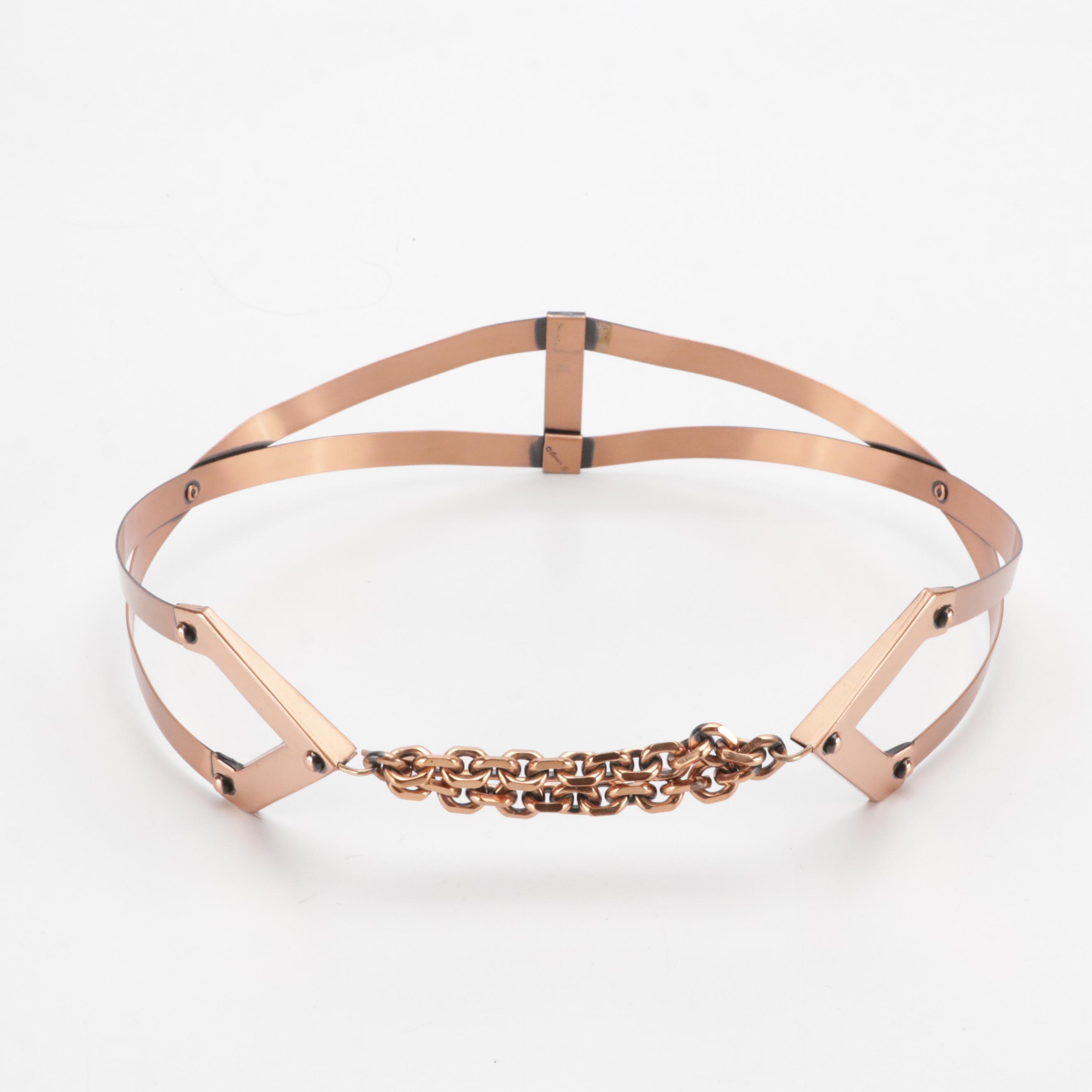 Vintage Renoir Metal Belt, Mexican Suede Brim Hat & Pink Cellophane Pillbox Hat