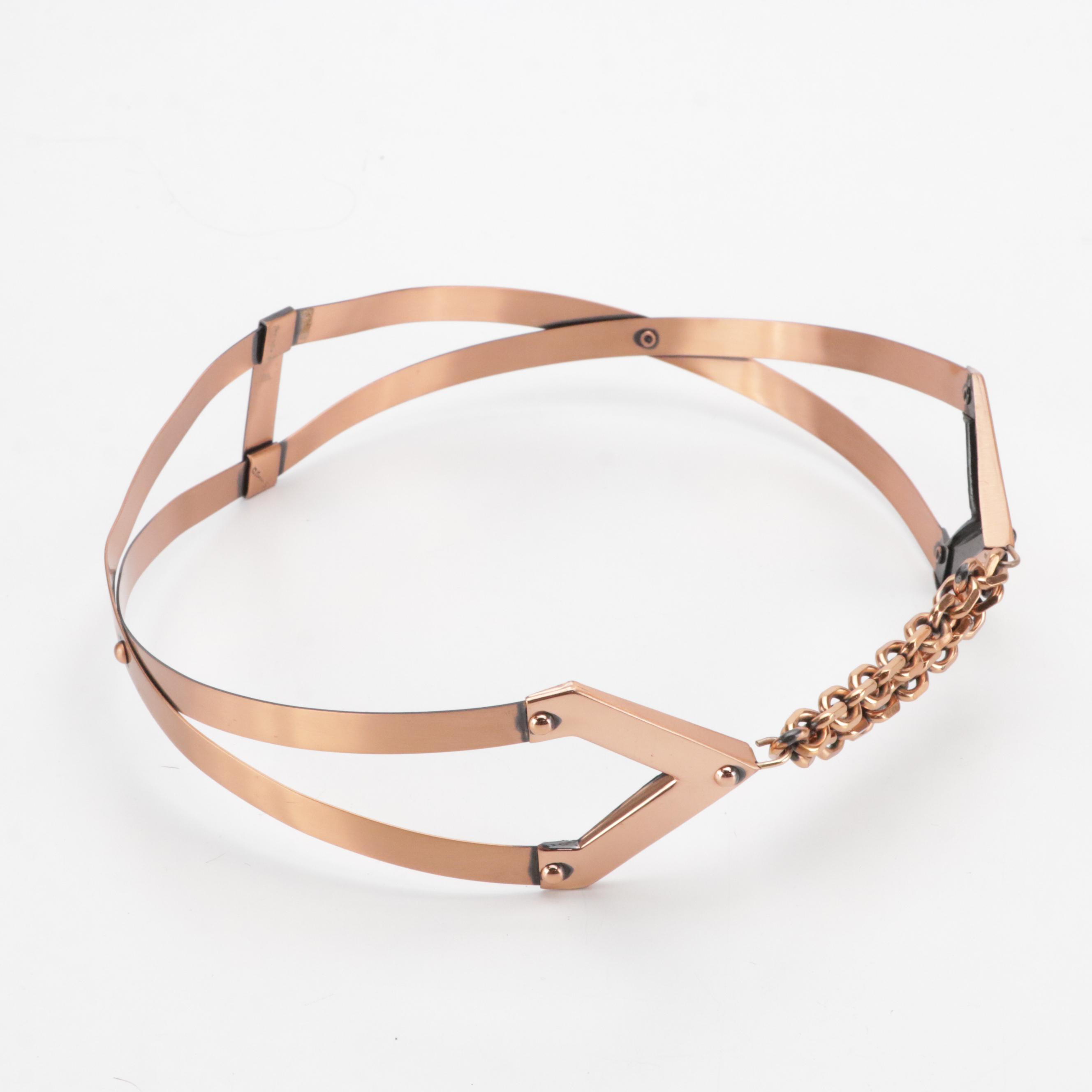 Vintage Renoir Metal Belt, Mexican Suede Brim Hat & Pink Cellophane Pillbox Hat