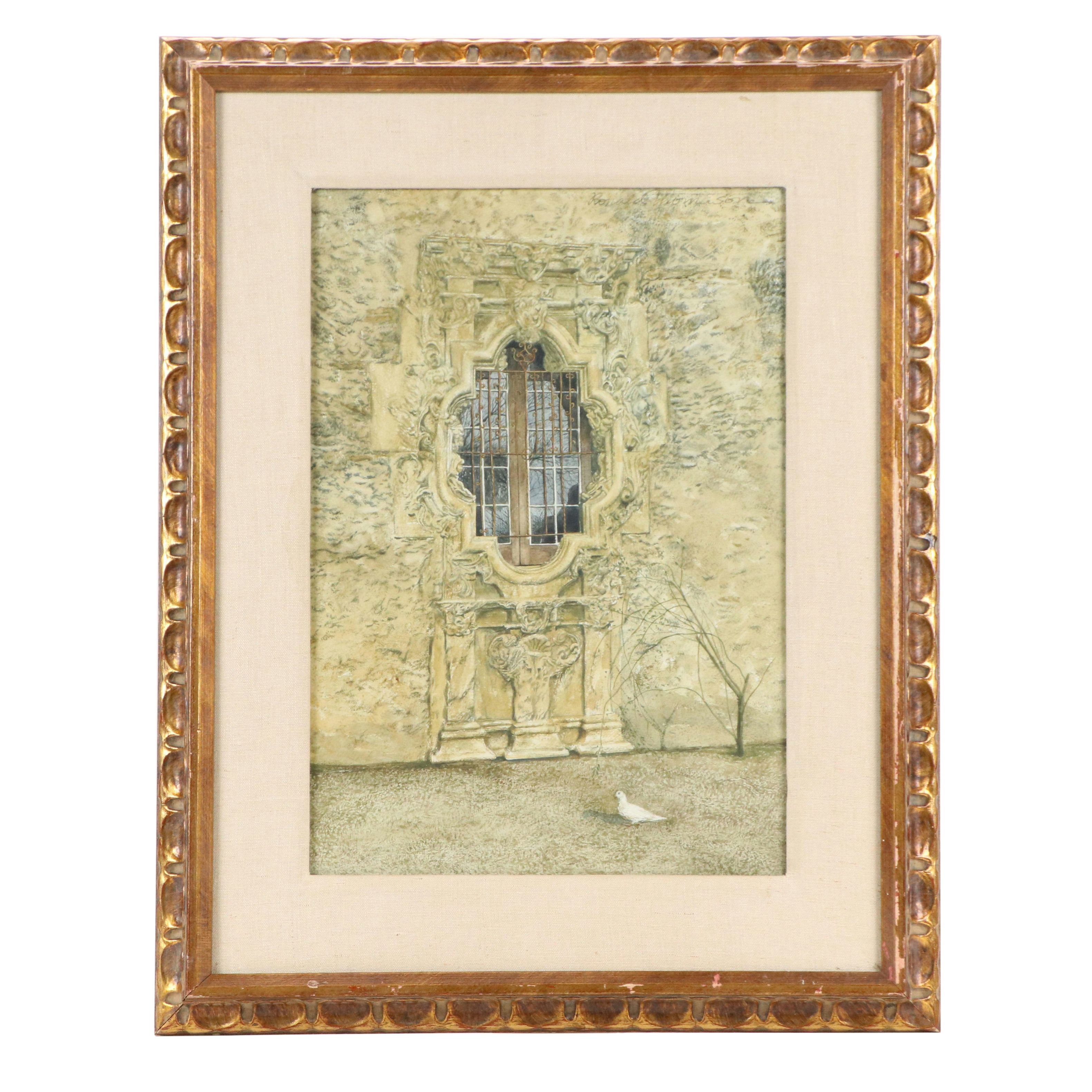 Ronald Thomason Watercolor Painting "The Rose Window," Mid to Late 20th Century