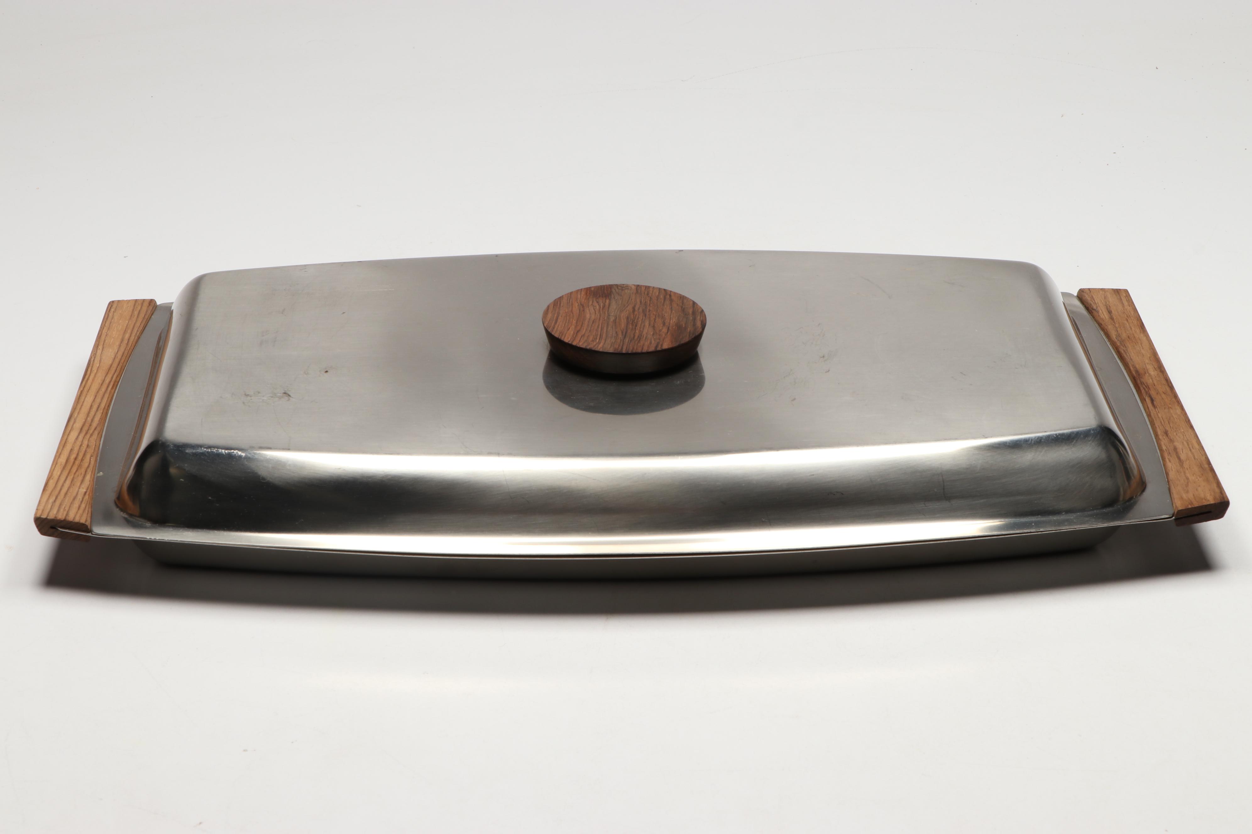 Stelton Danish Mid Century Modern Teak and Stainless Steel Dish with Pitcher