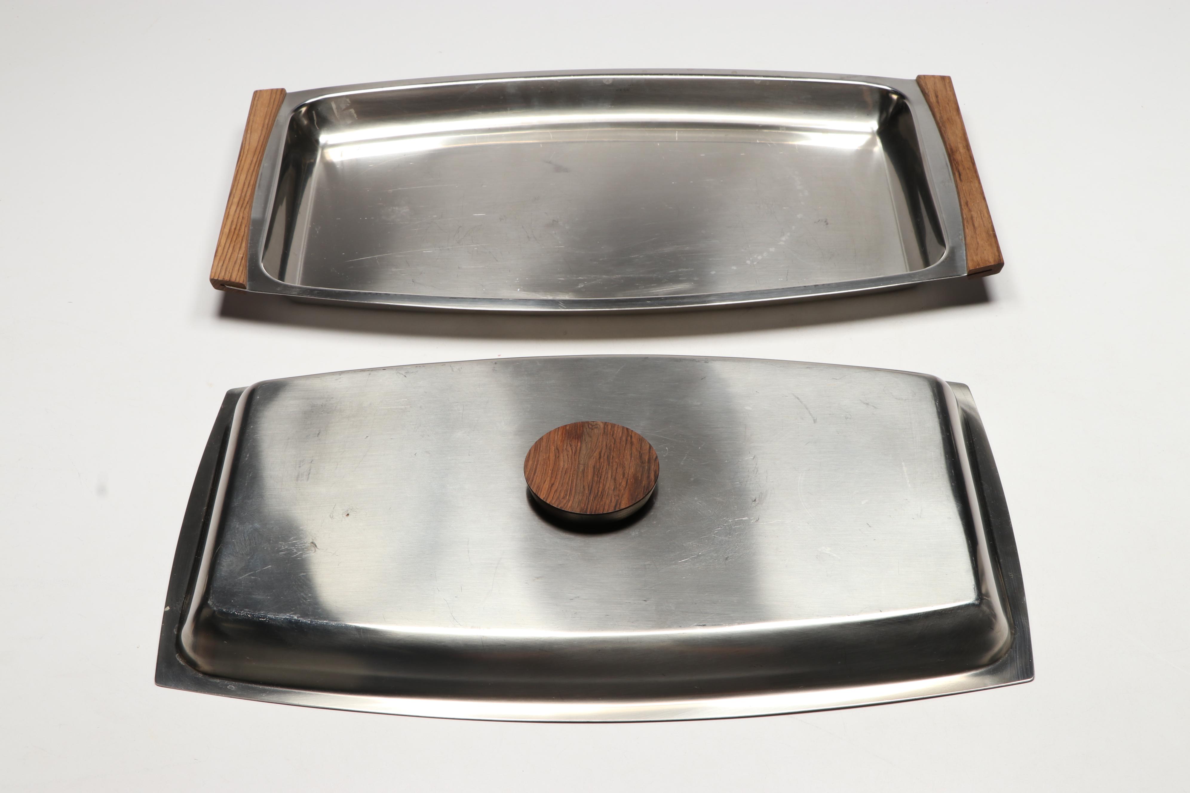 Stelton Danish Mid Century Modern Teak and Stainless Steel Dish with Pitcher