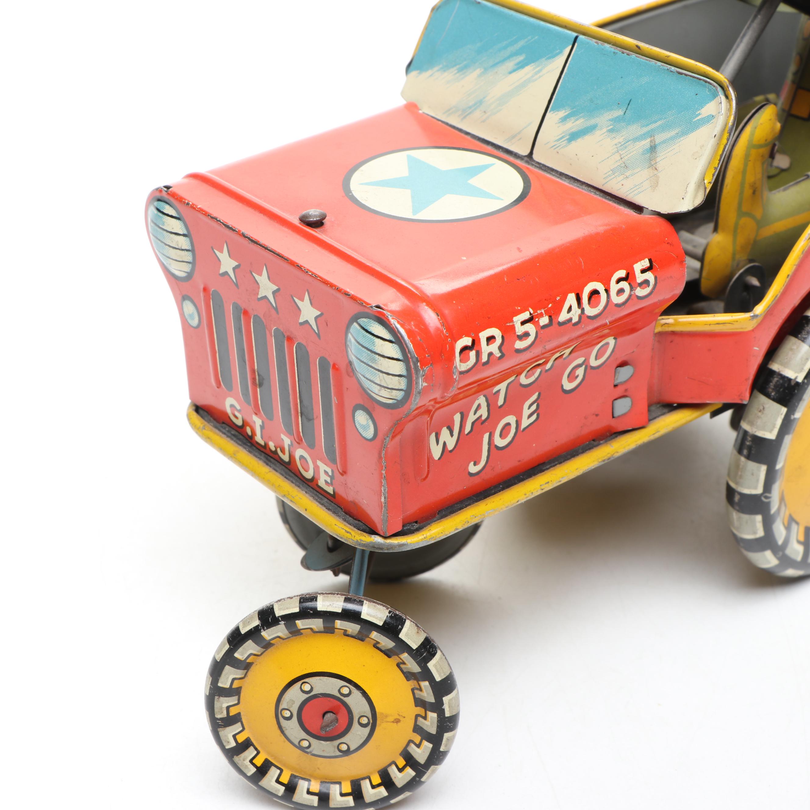 Unique Art "G.I. Joe and His Jouncing Jeep" Wind-Up Toy, Mid-20th Century