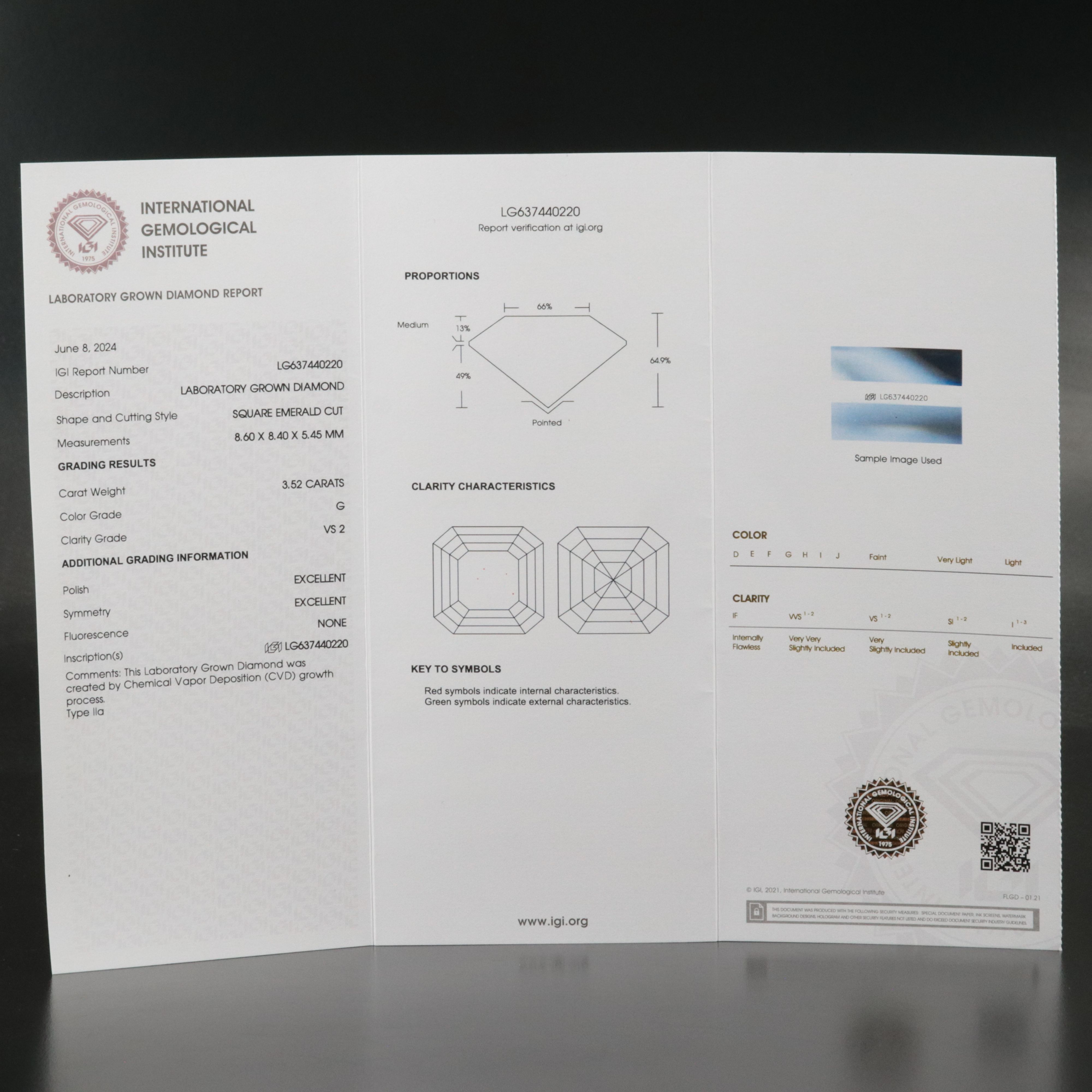 Loose 3.52 CT Lab Grown Diamond with IGI Report