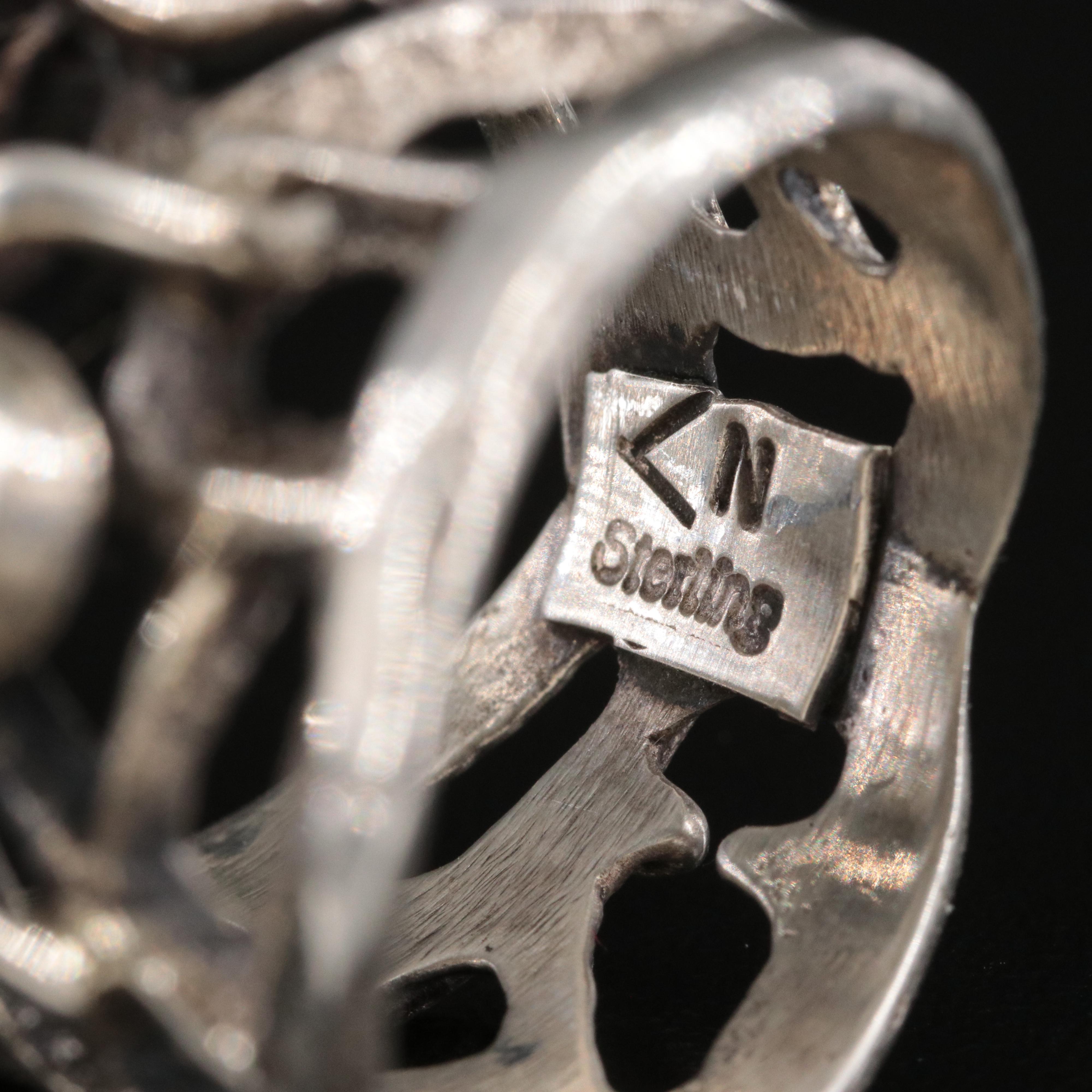 Signed Southwestern Sterling Turquoise Tufa Cast Spider Ring