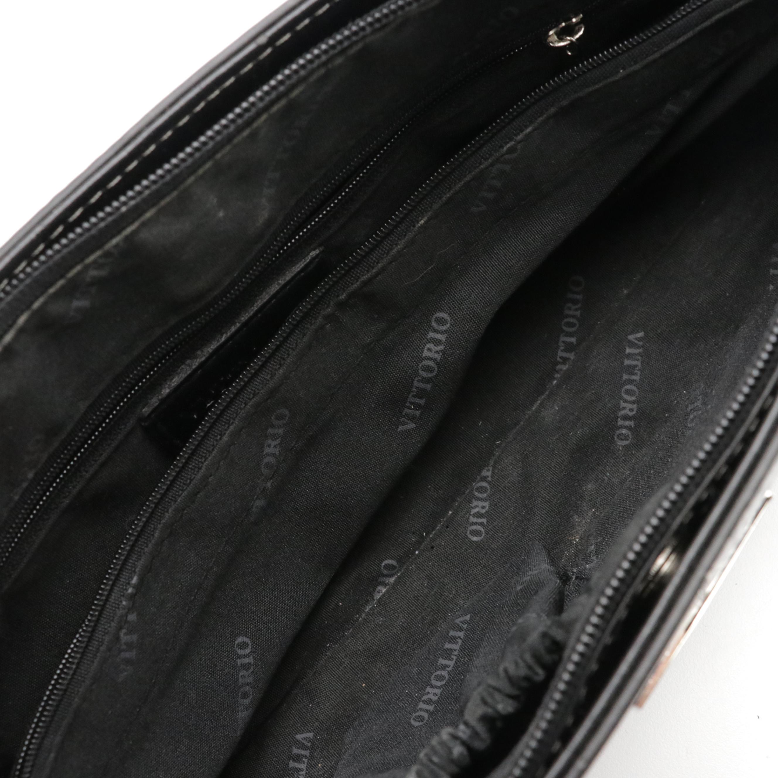 Vittorio Black Calfskin and Snakeskin Leather Shoulder Bag and Long Wallet Set