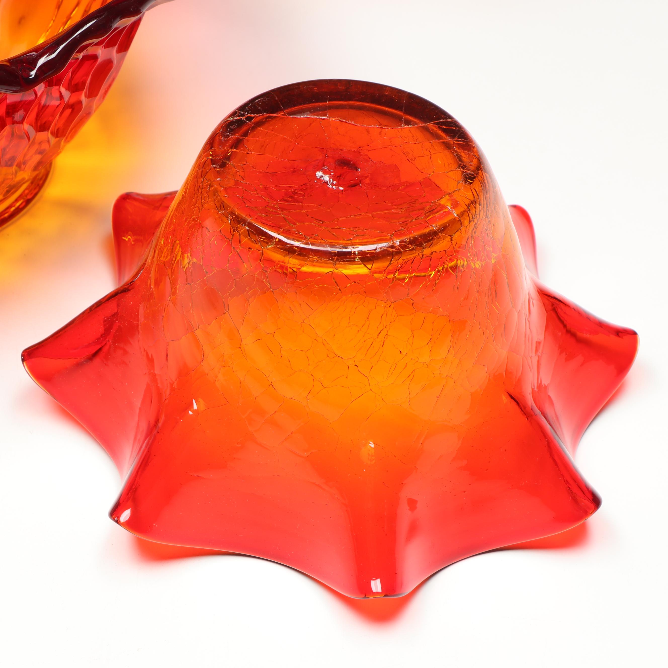 L.E. Smith, Viking, Other Amberina Glass Ruffled Edge Bowls, Mid-20th Century