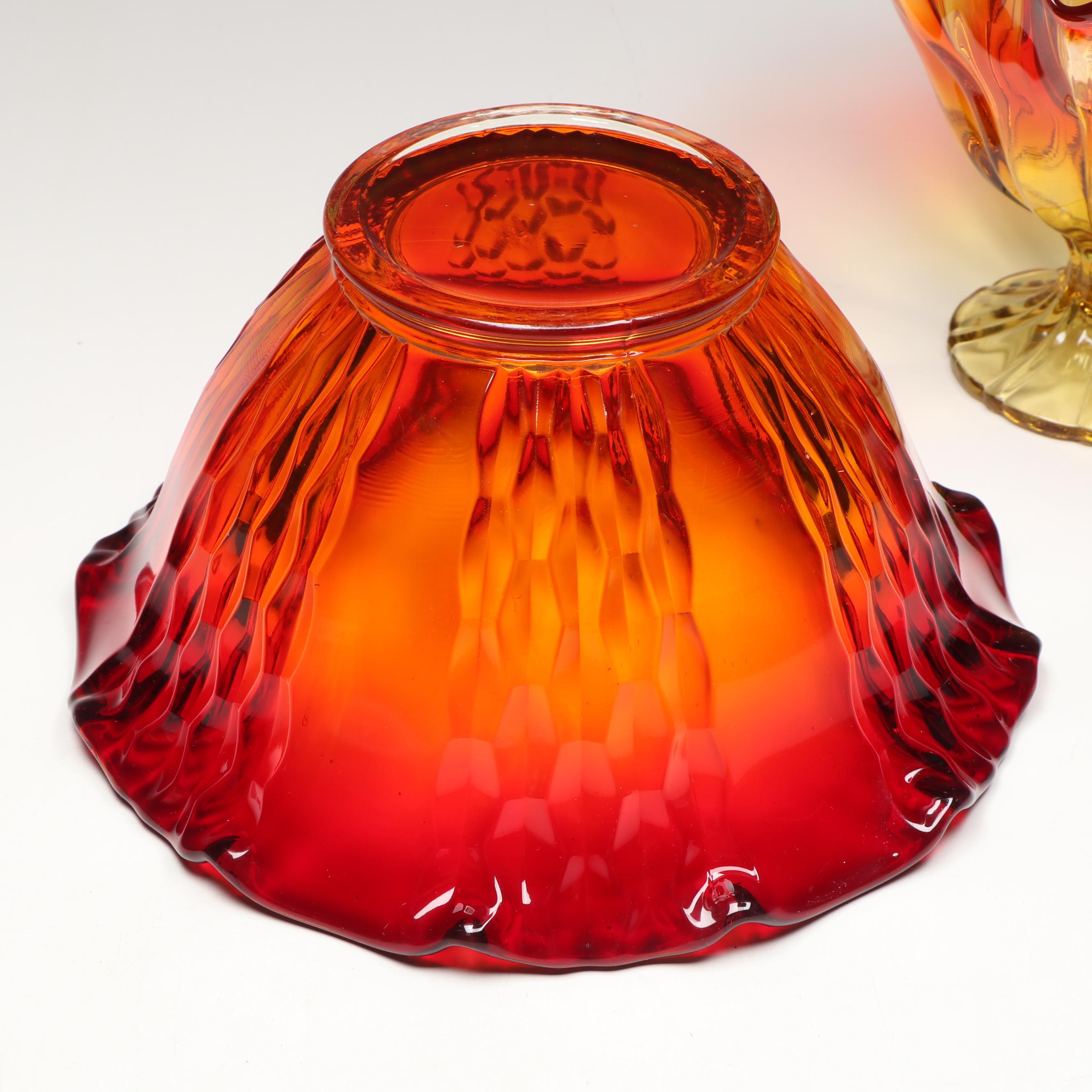 L.E. Smith, Viking, Other Amberina Glass Ruffled Edge Bowls, Mid-20th Century