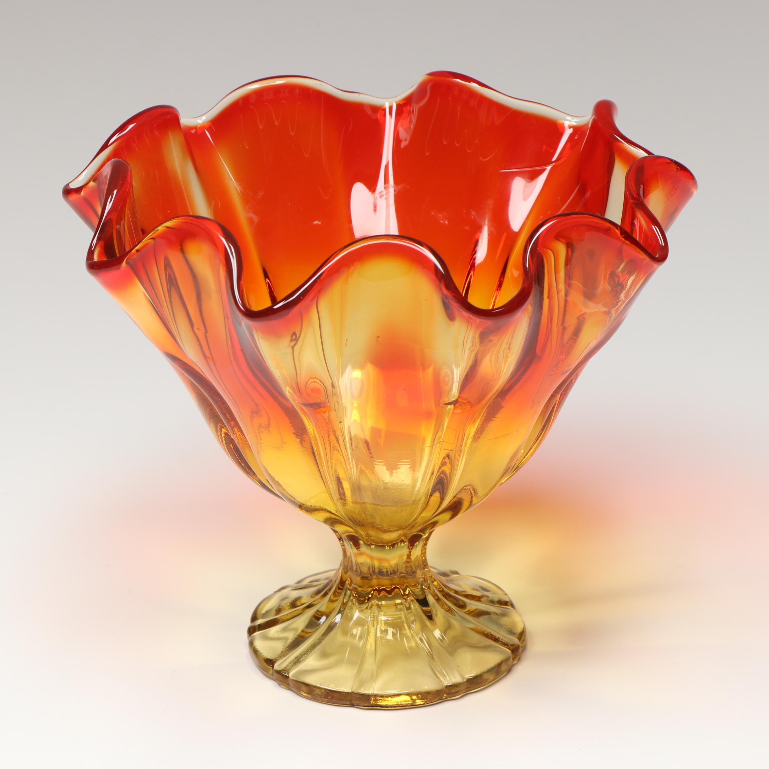 L.E. Smith, Viking, Other Amberina Glass Ruffled Edge Bowls, Mid-20th Century