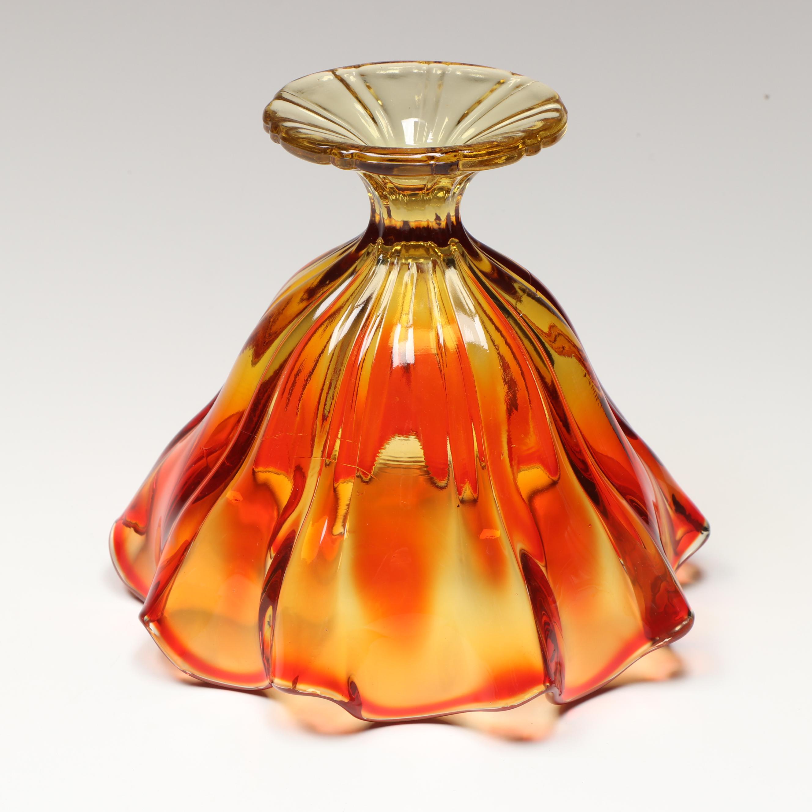 L.E. Smith, Viking, Other Amberina Glass Ruffled Edge Bowls, Mid-20th Century