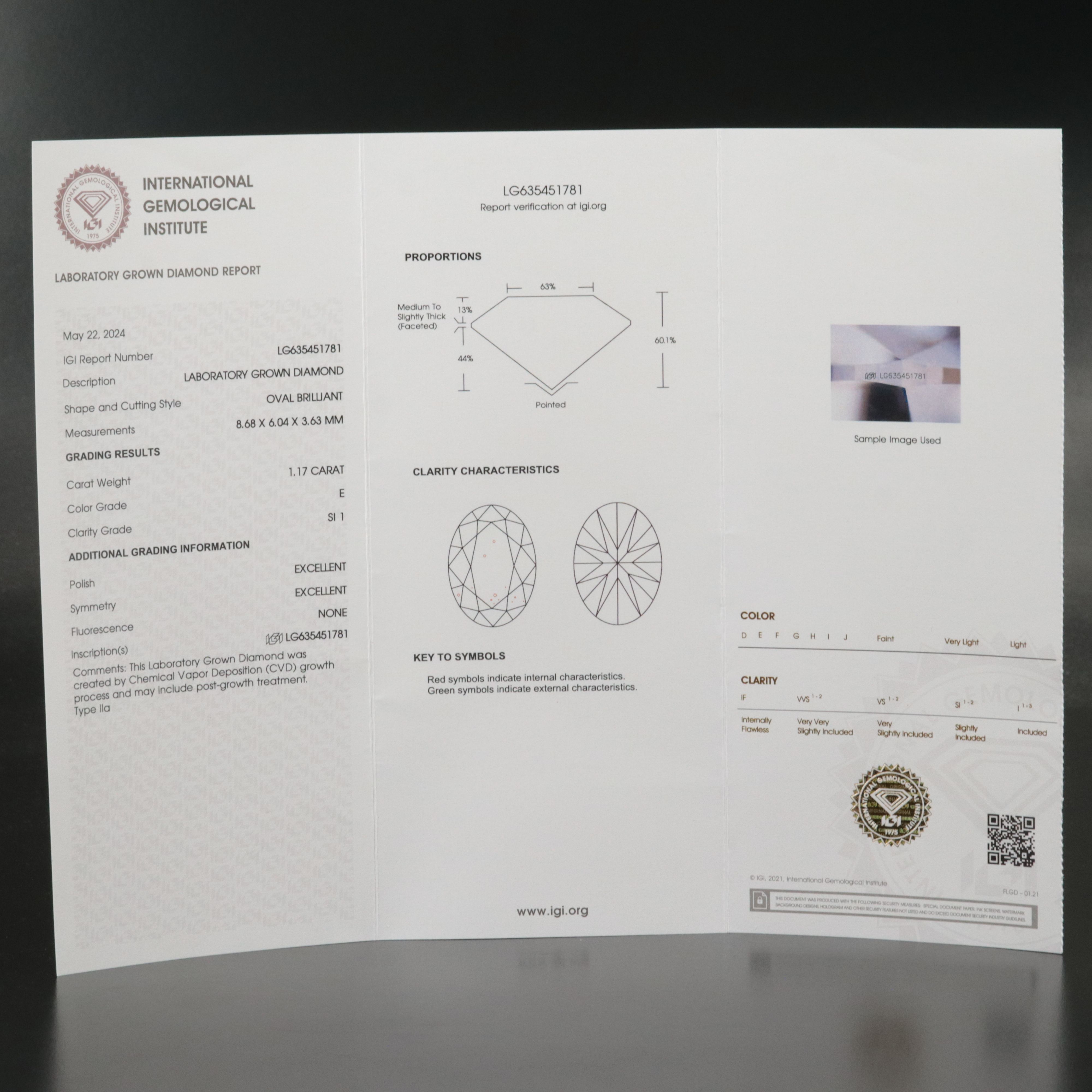 Loose 1.17 CT Lab Grown Diamond with IGI Report