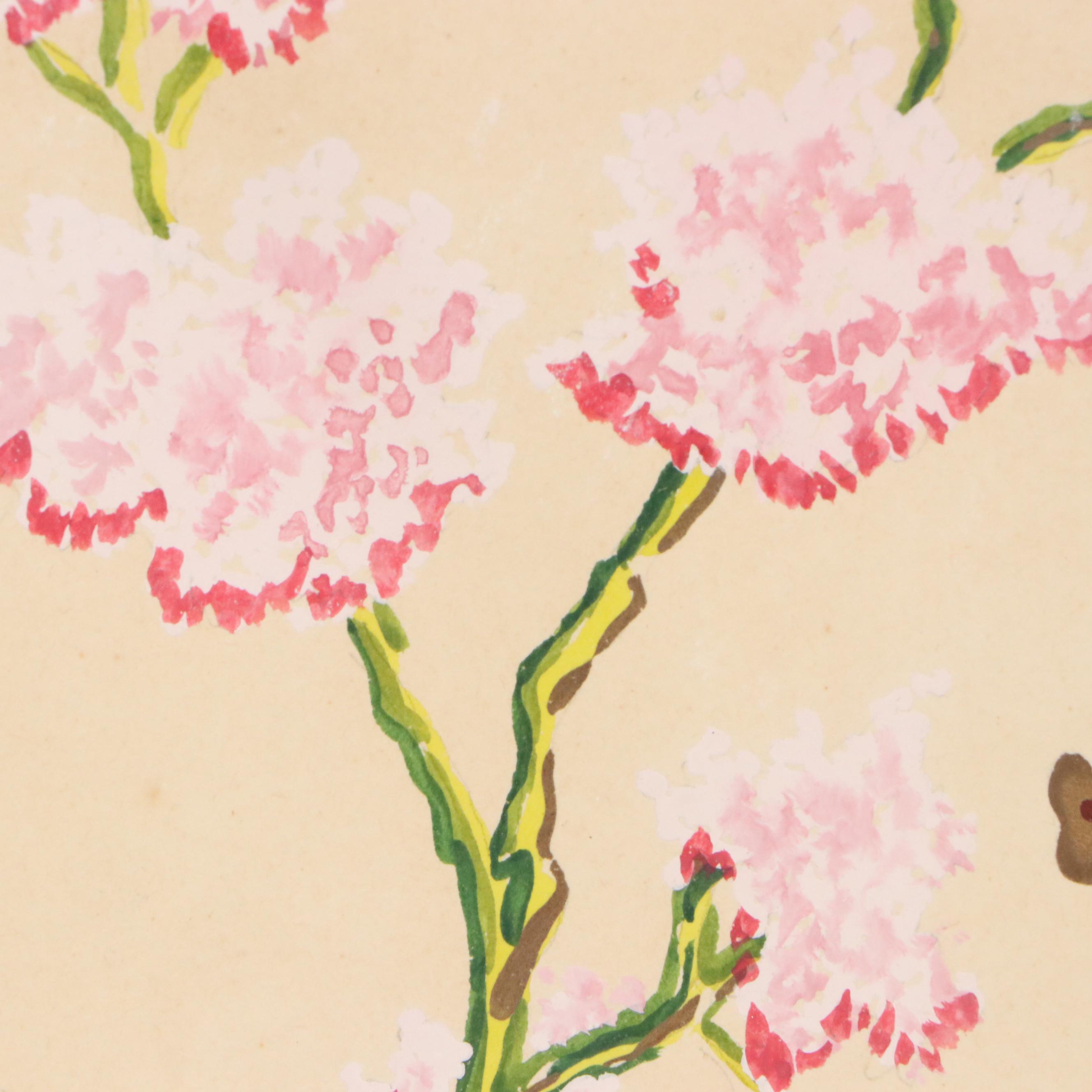 Gouche Paintings of Stylized East Asian Portraits, Mid-20th Century