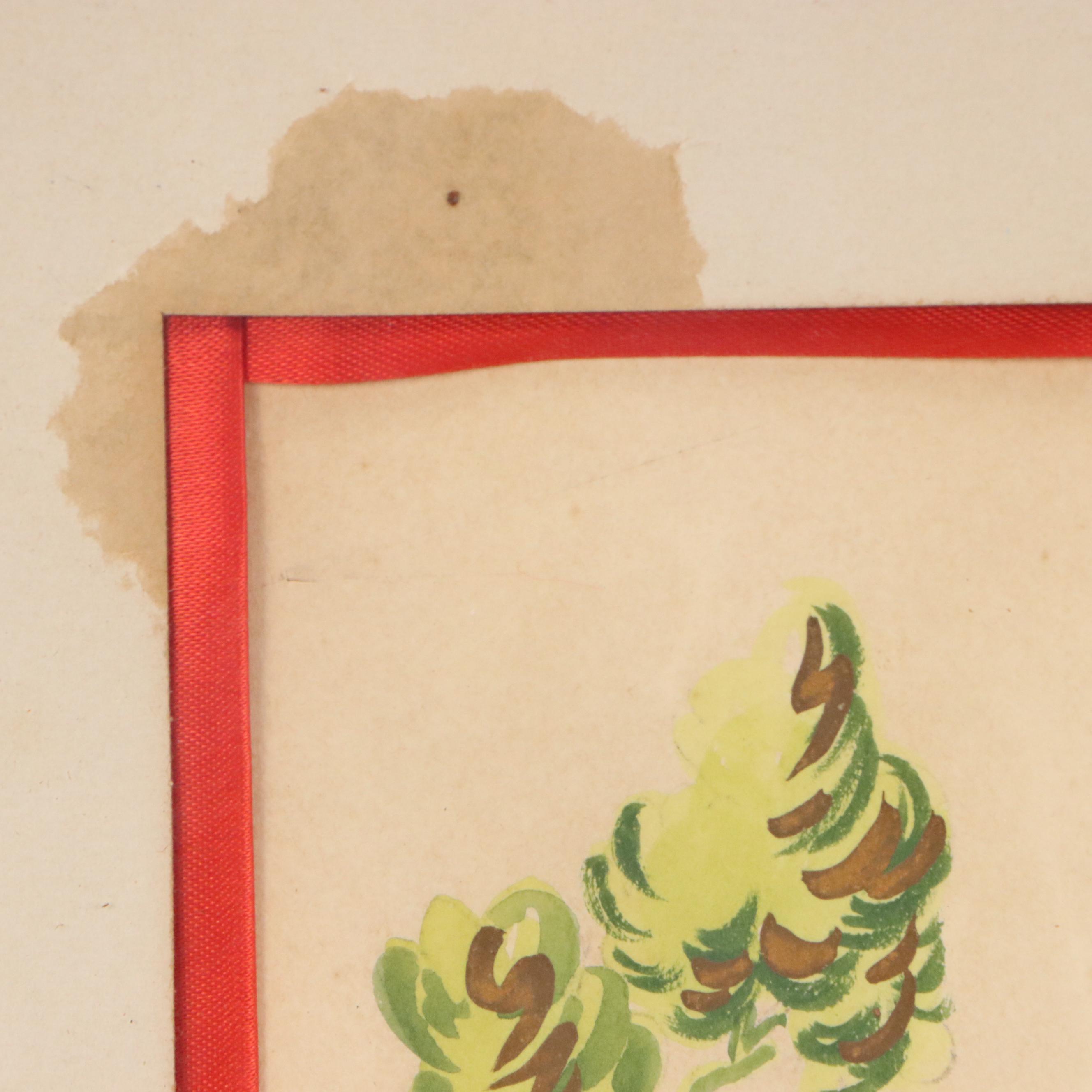 Gouche Paintings of Stylized East Asian Portraits, Mid-20th Century