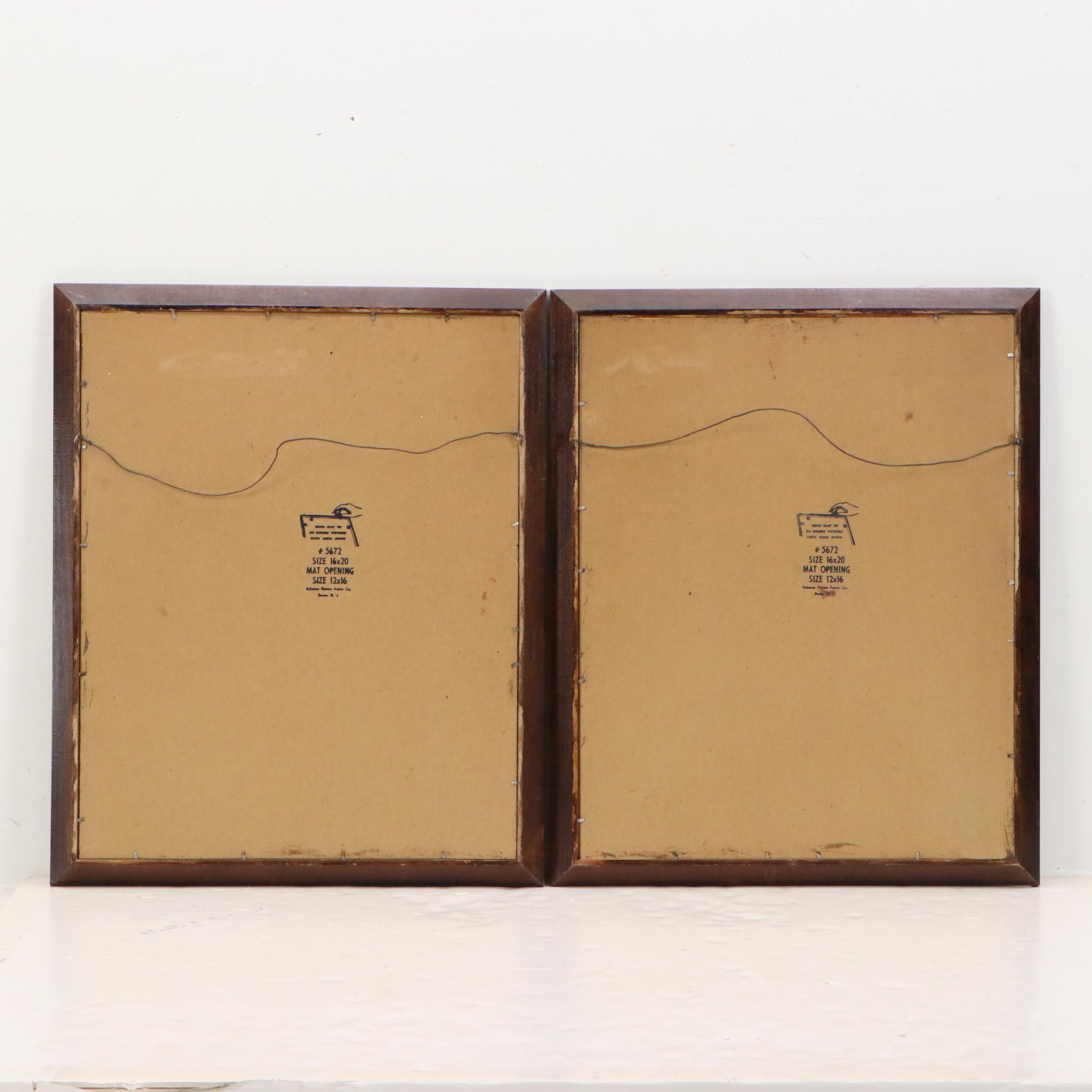 Gouche Paintings of Stylized East Asian Portraits, Mid-20th Century