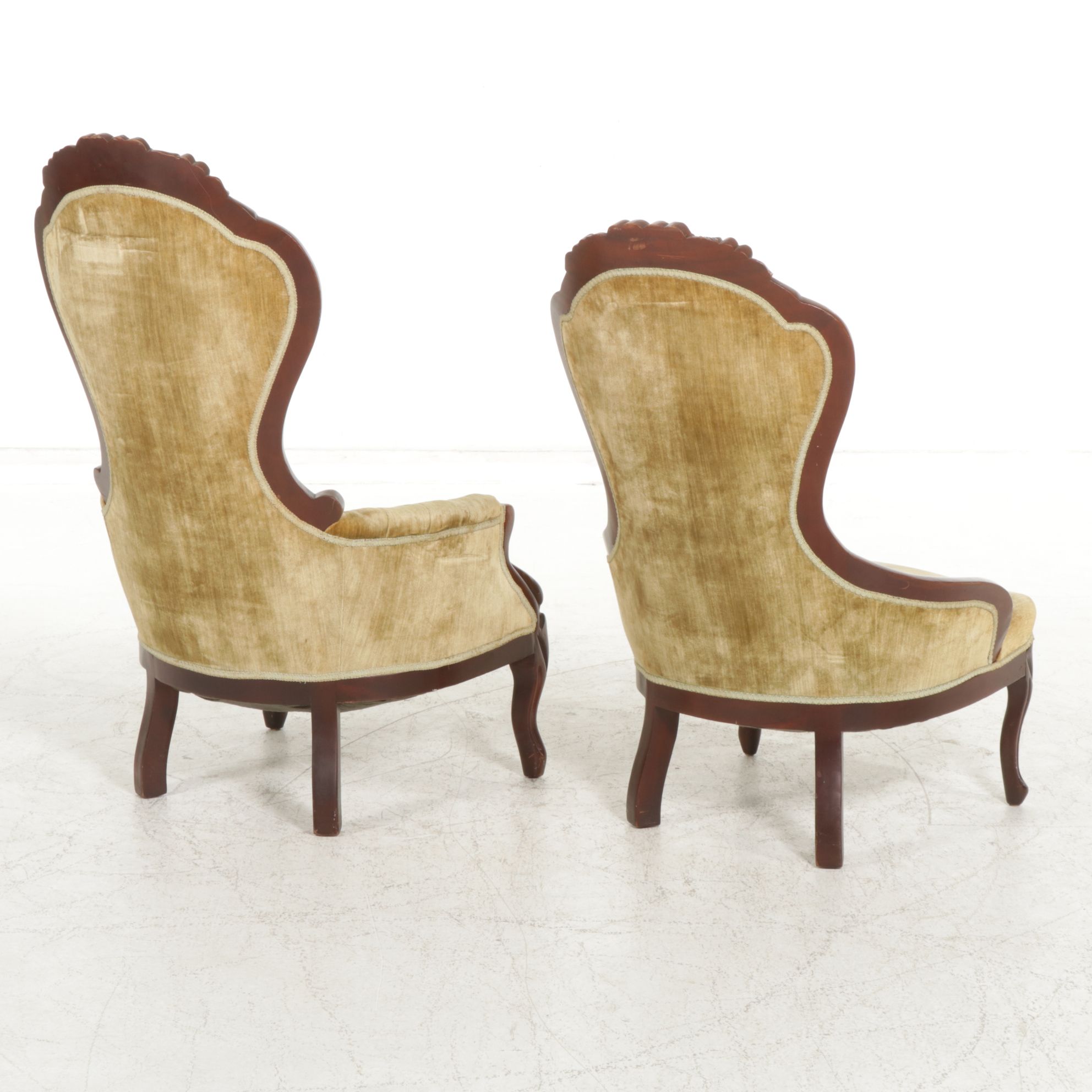 Victorian Carved Mahogany Upholstered Parlor Chairs