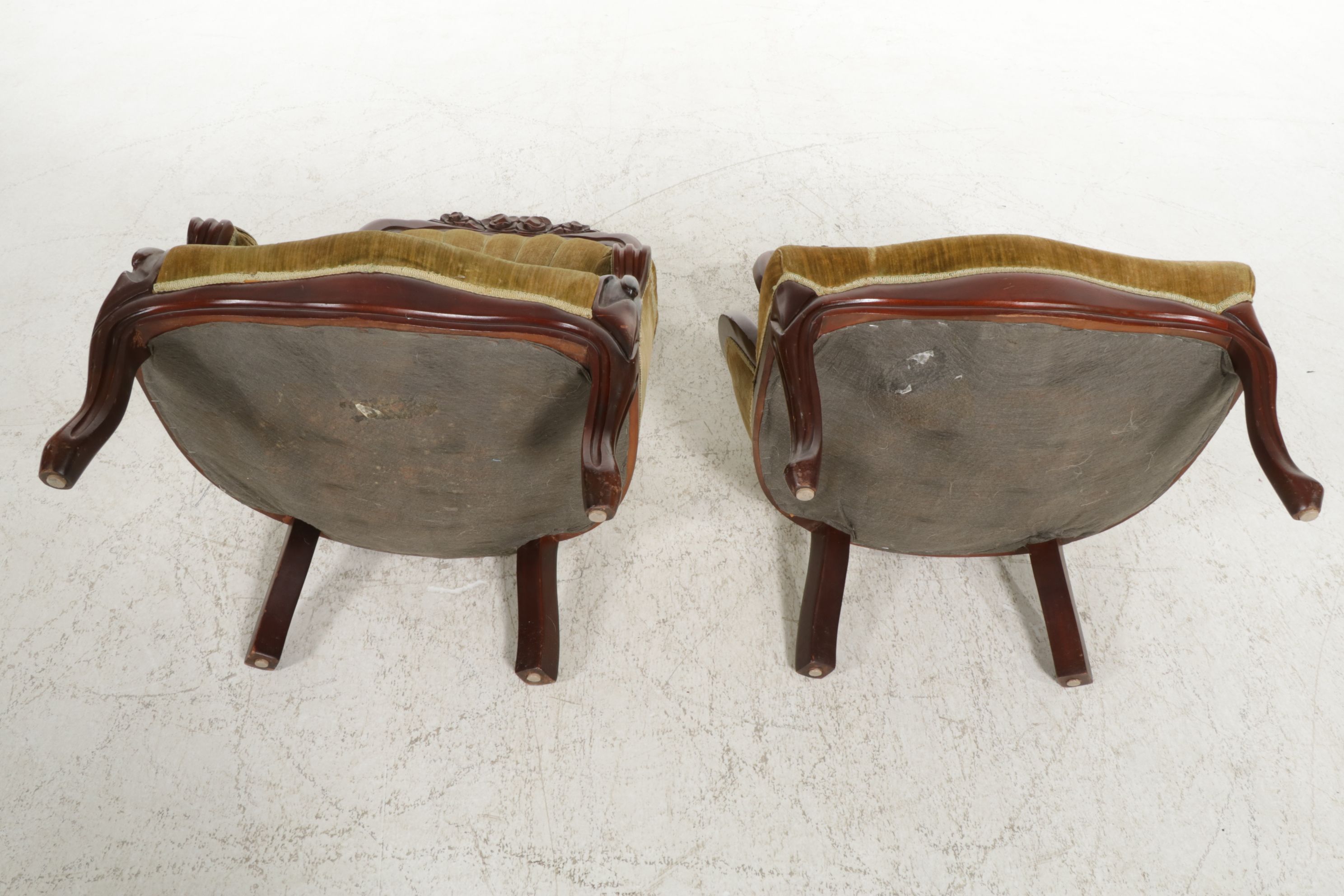 Victorian Carved Mahogany Upholstered Parlor Chairs