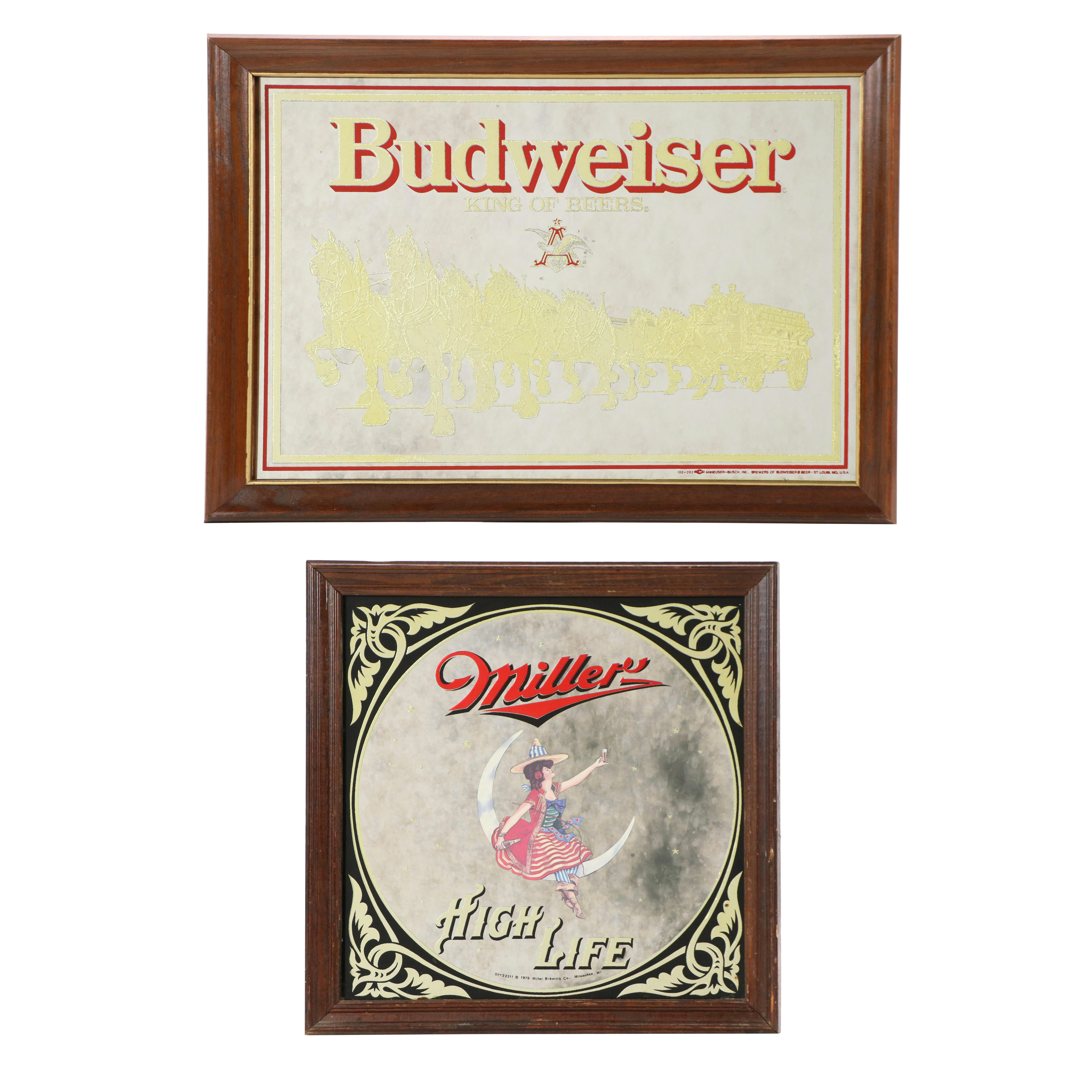 Miller High Life and Budweiser Embellished Souvenir Mirrors, Late 20th Century