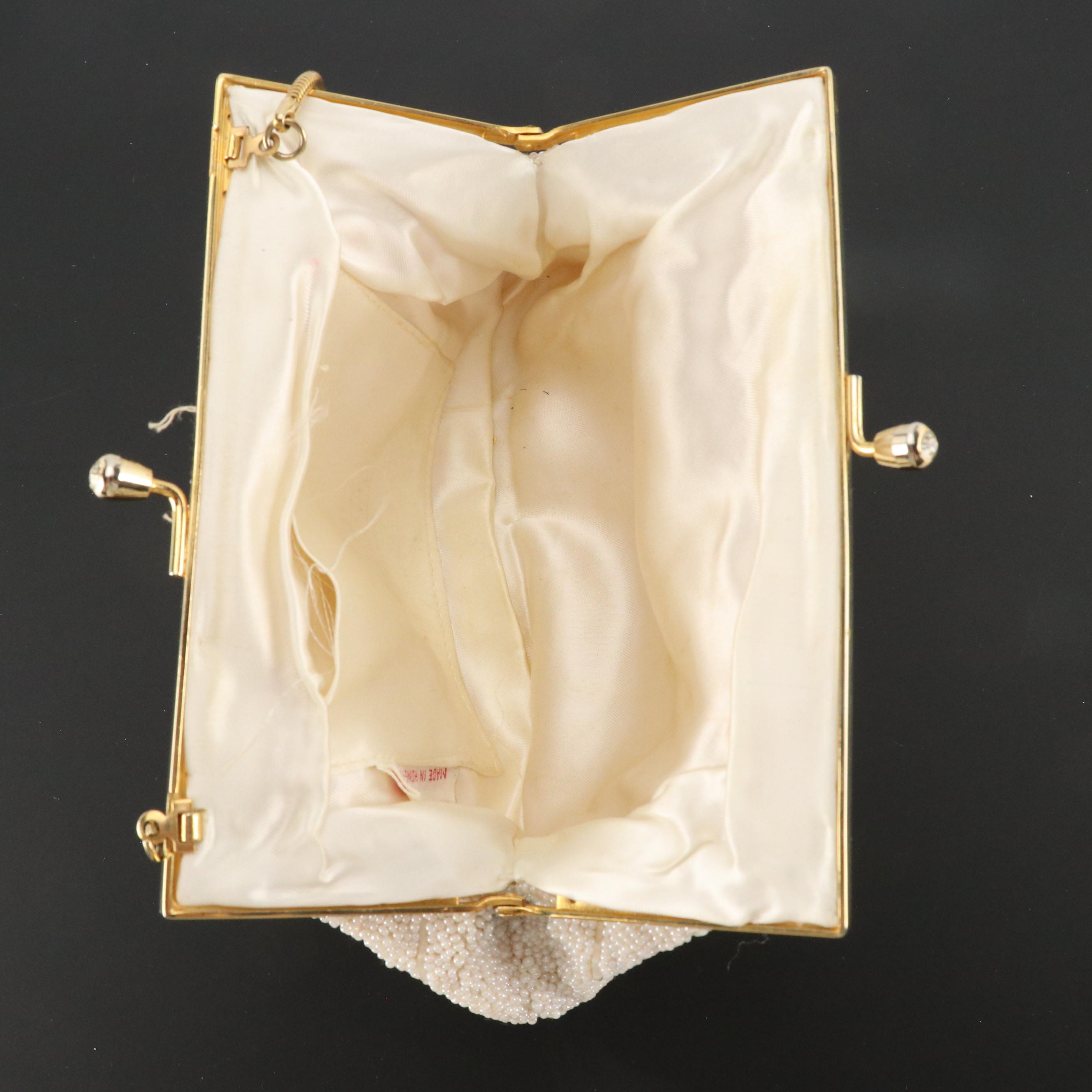 Imitation Pearl Glass Bead Evening Bag with Rhinestone Clasp