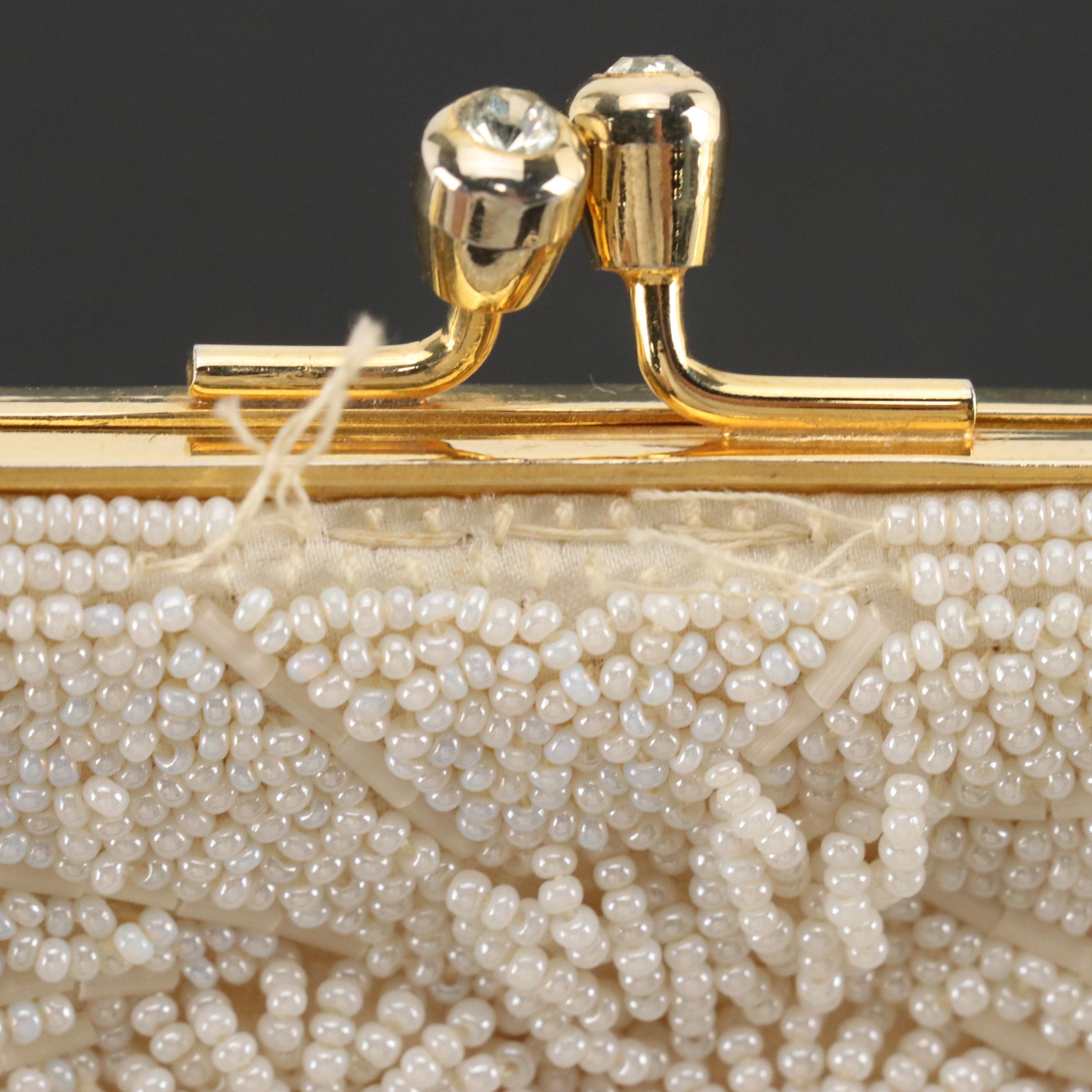 Imitation Pearl Glass Bead Evening Bag with Rhinestone Clasp