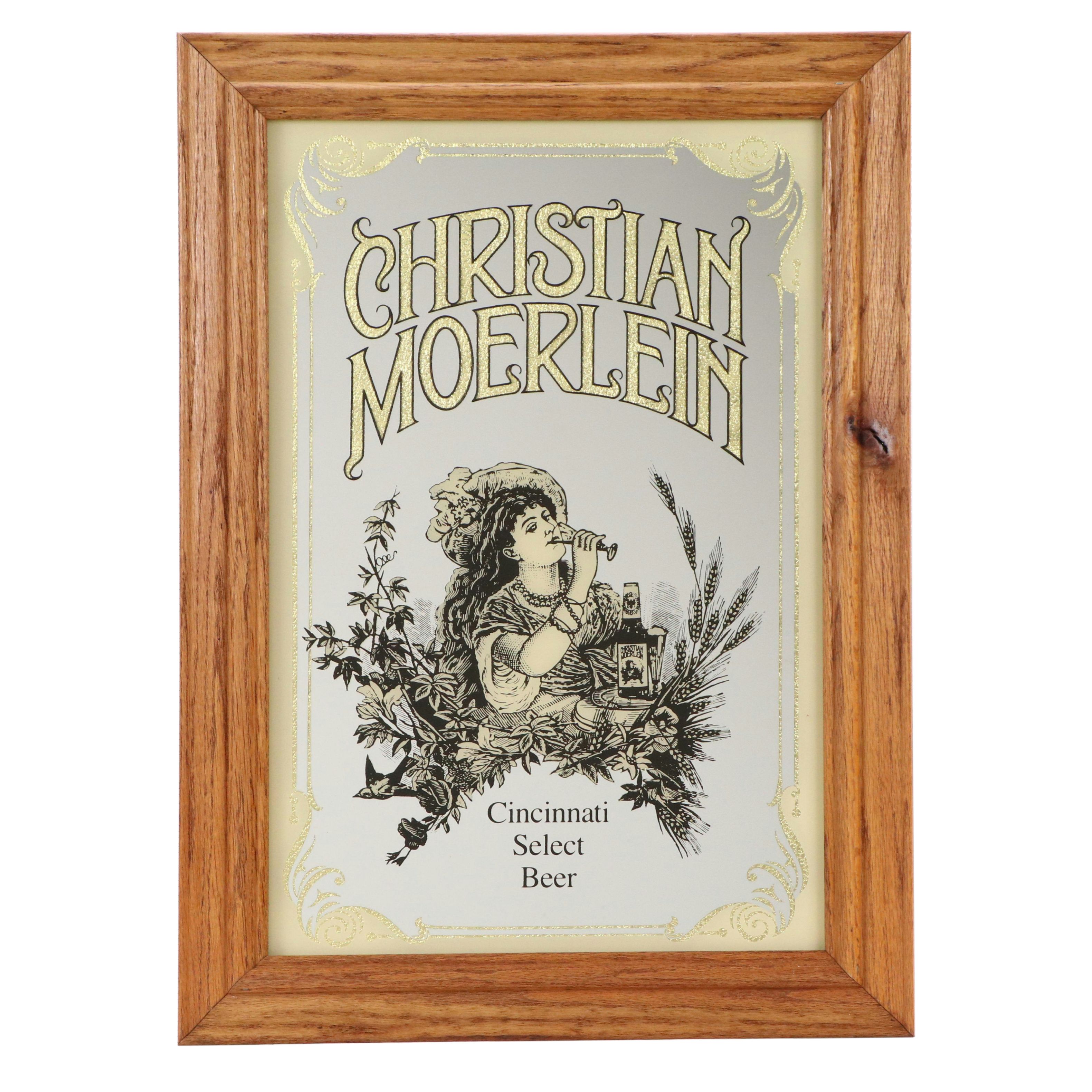 Christian Moerlein Mirror with Serigraph Motif of Woman, Late 20th Century