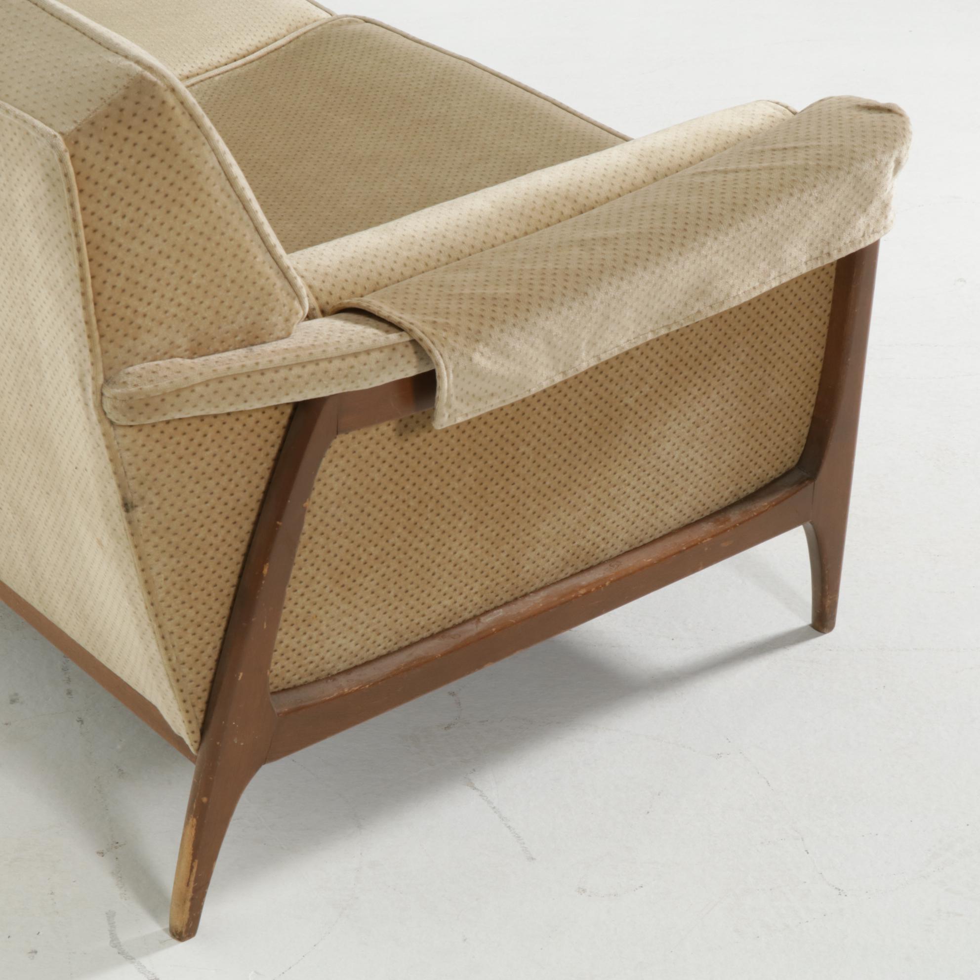 Kroehler Style Mid Century Modern Walnut Framed Sofa