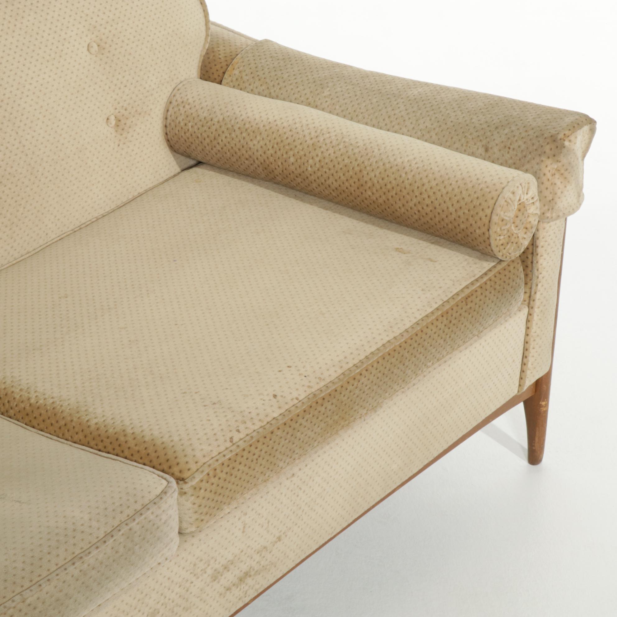 Kroehler Style Mid Century Modern Walnut Framed Sofa