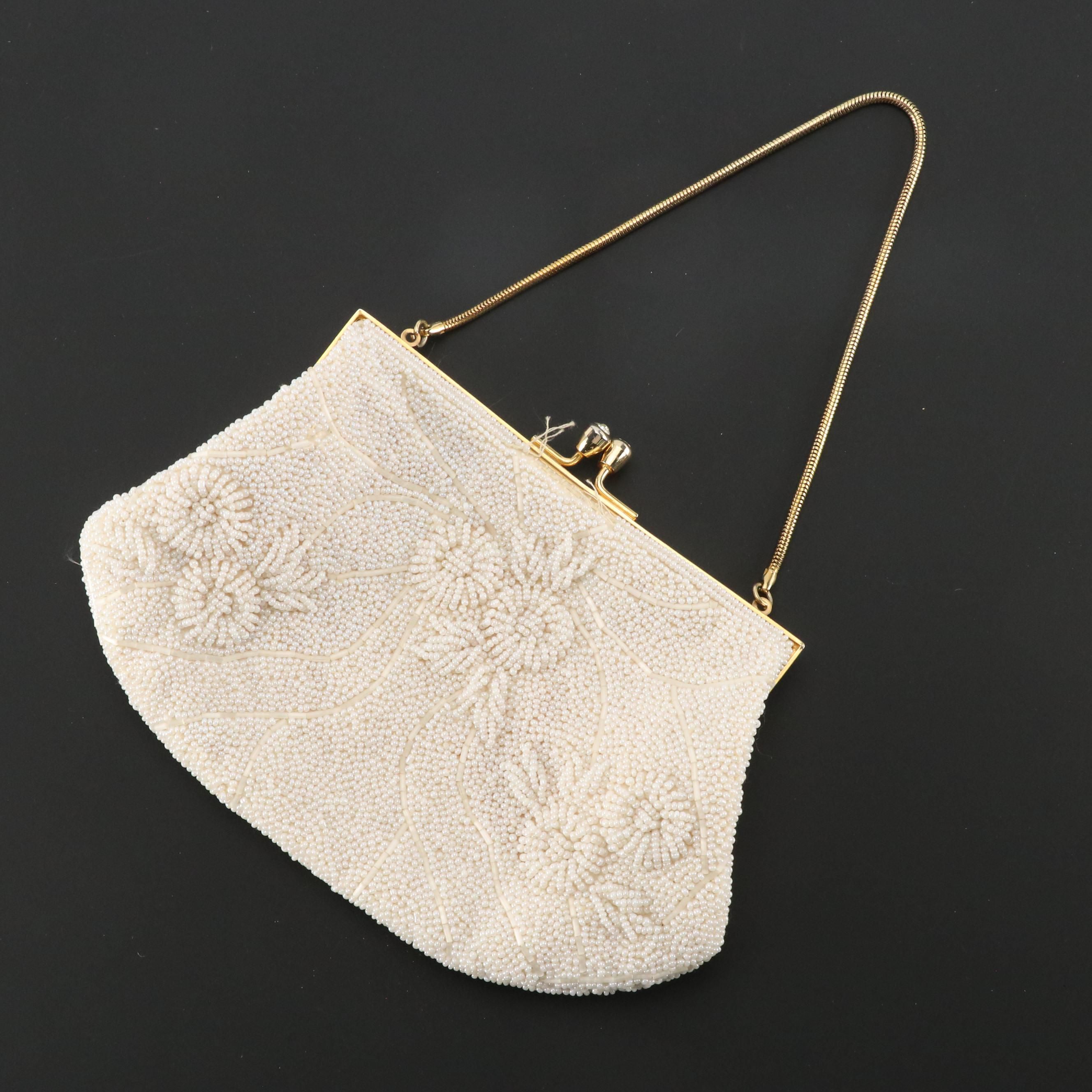 Imitation Pearl Glass Bead Evening Bag with Rhinestone Clasp