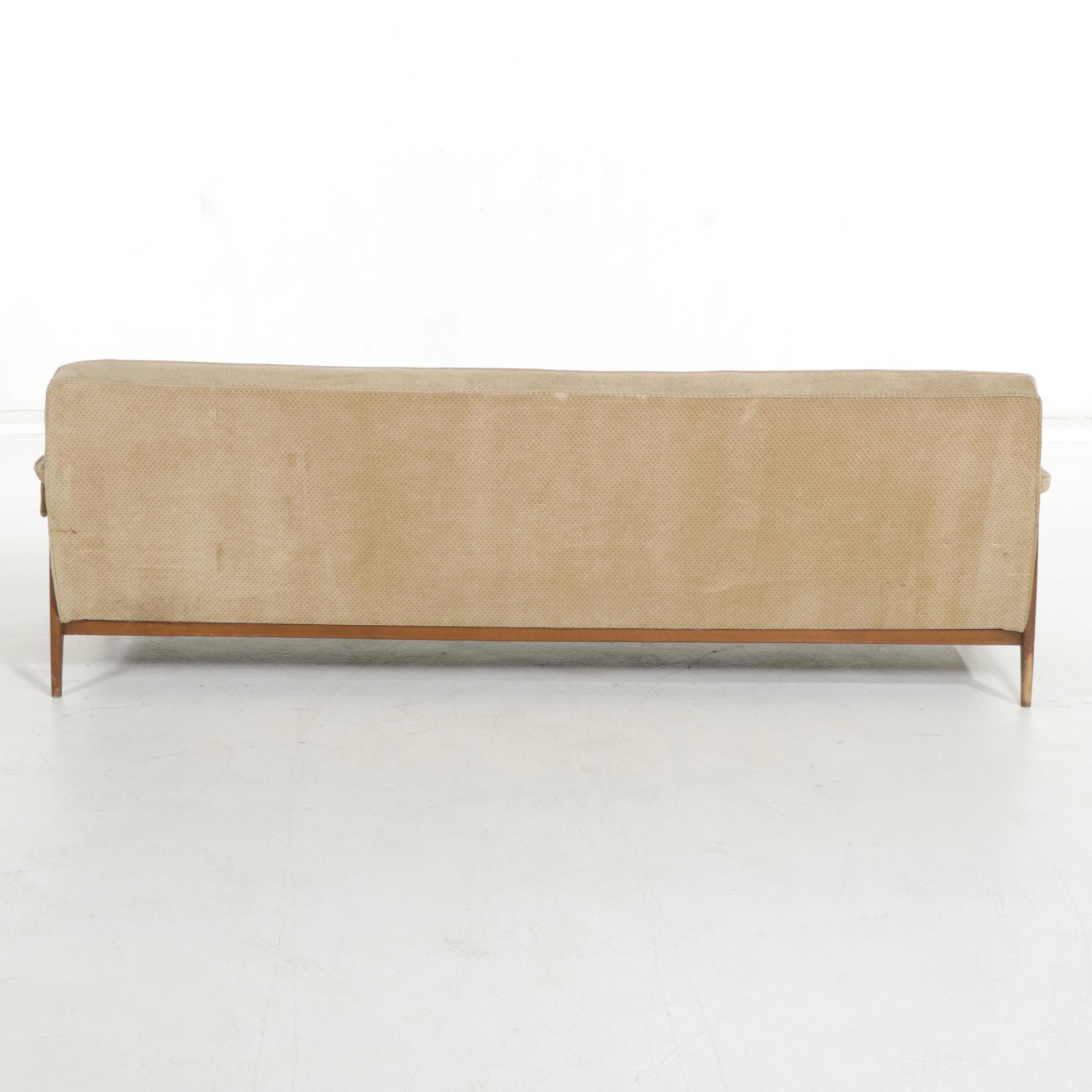 Kroehler Style Mid Century Modern Walnut Framed Sofa