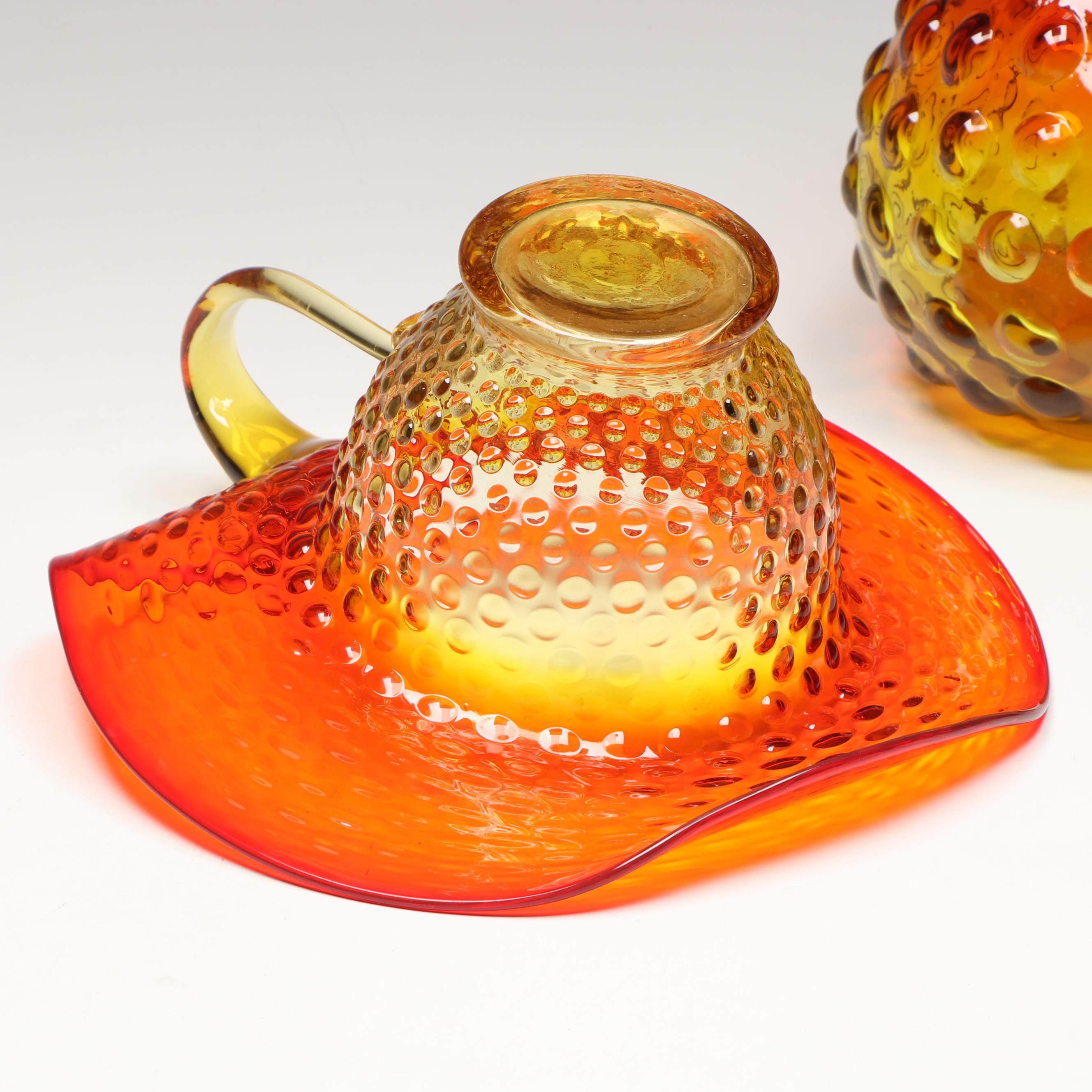 MCM Amberina Blenko Wayne Husted Hobnail Vase, Jack in the Pulpit Vases