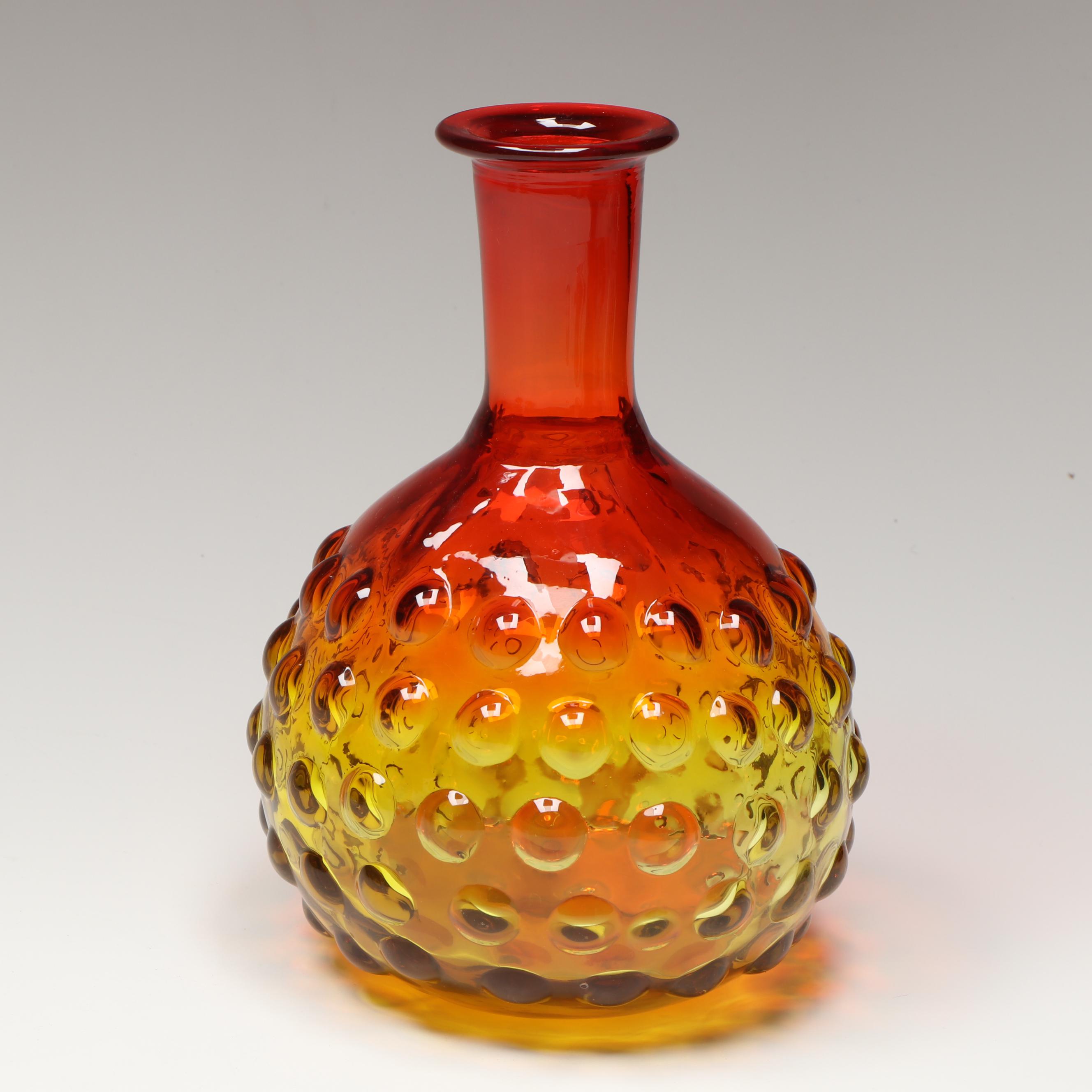 MCM Amberina Blenko Wayne Husted Hobnail Vase, Jack in the Pulpit Vases