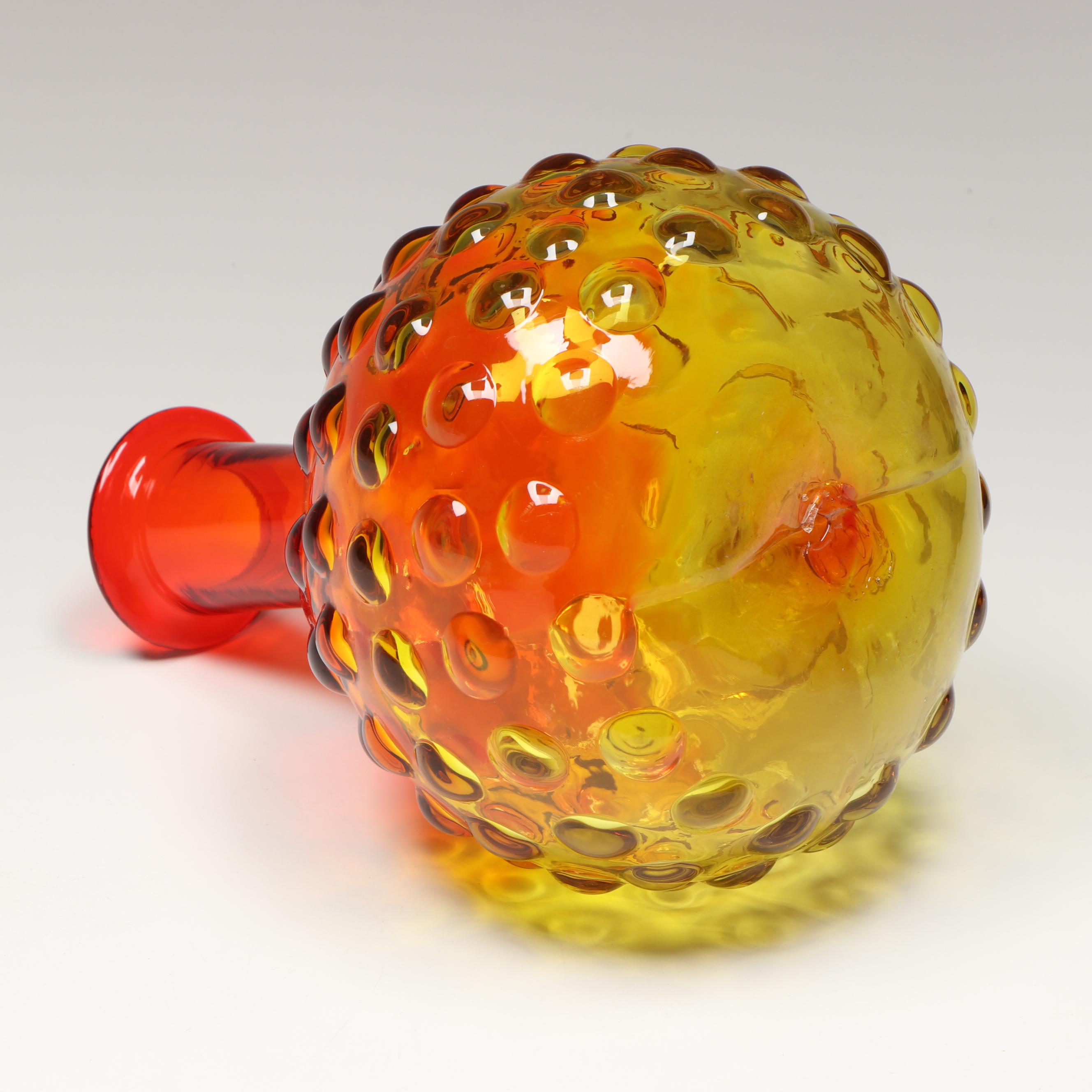 MCM Amberina Blenko Wayne Husted Hobnail Vase, Jack in the Pulpit Vases