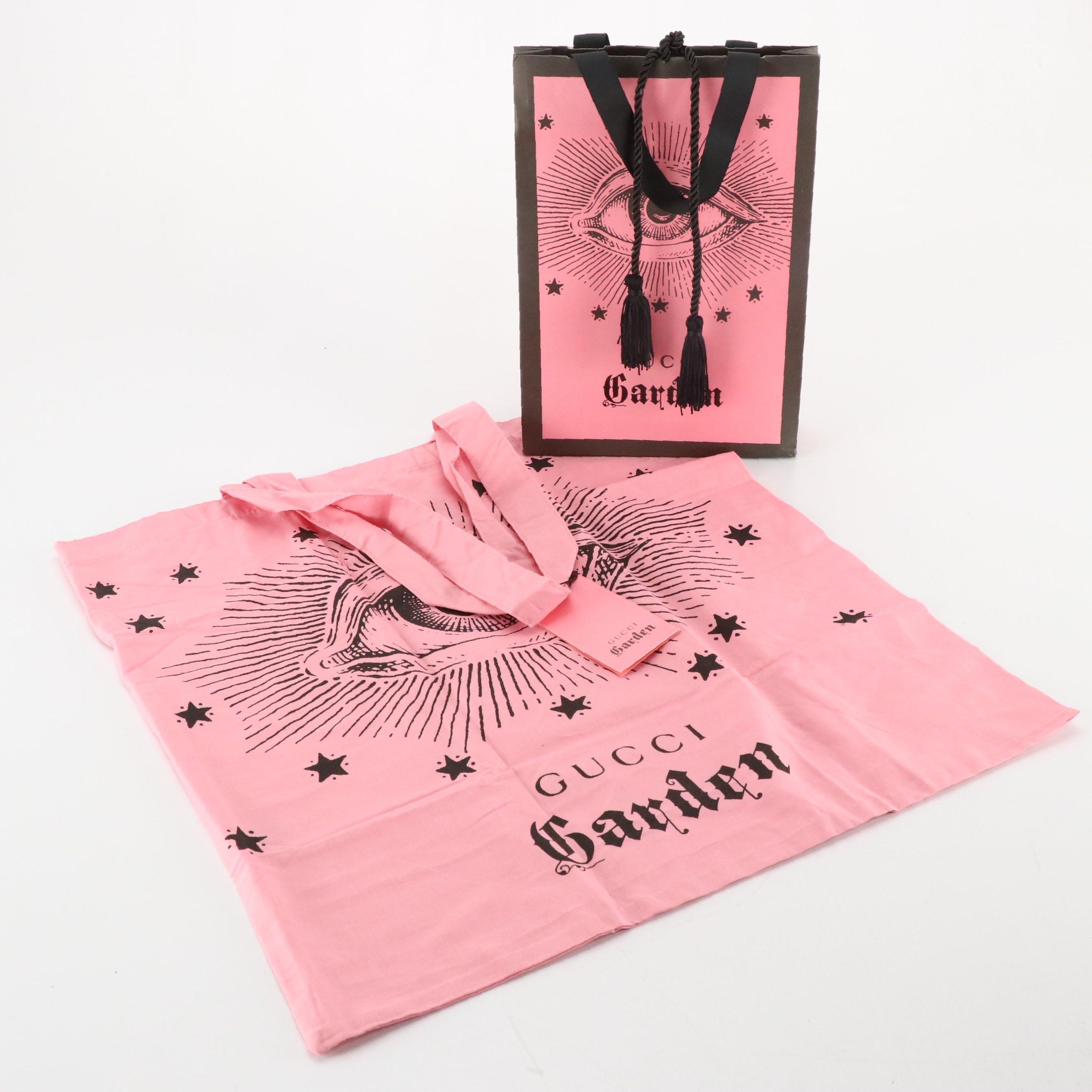 Gucci Garden Promotional Pink Cotton Tote Bag and Retail Shopping Bag