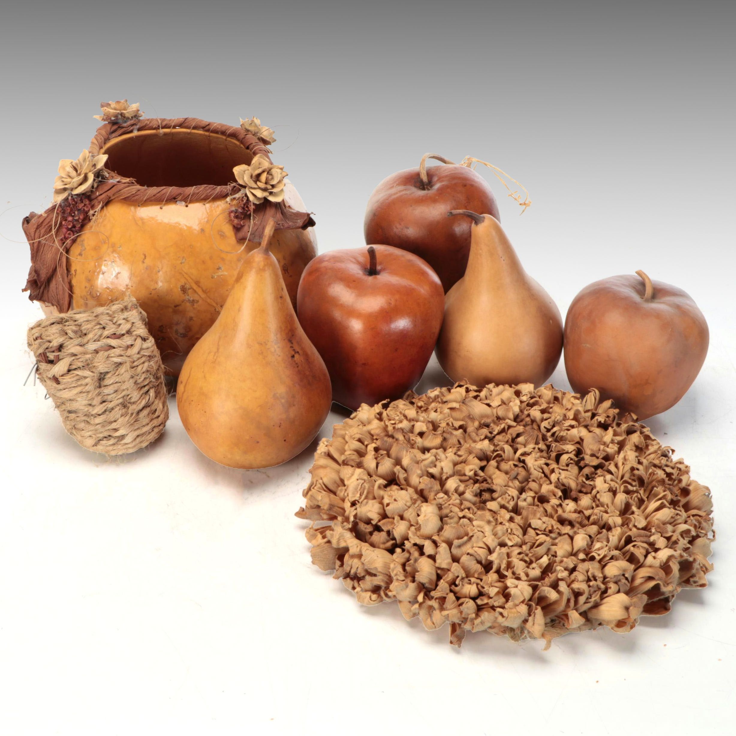 Handcrafted Gourd Pot with Apple Gourds and Other Natural Décor