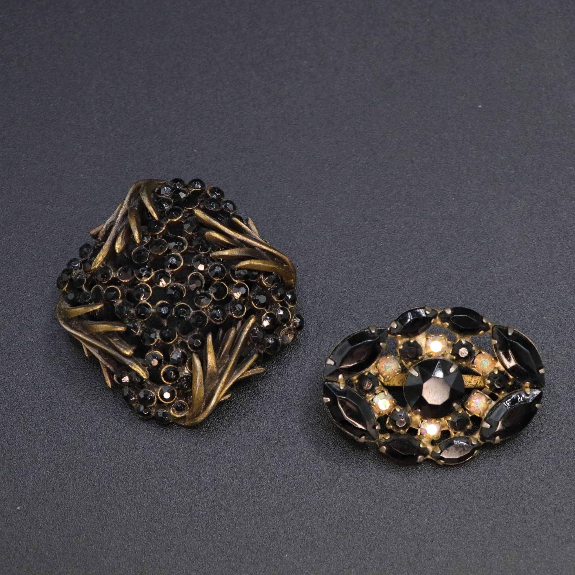 Cloisonné Black Rhinestone & Aurora Borealis Brooch with Karu & More Jewelry