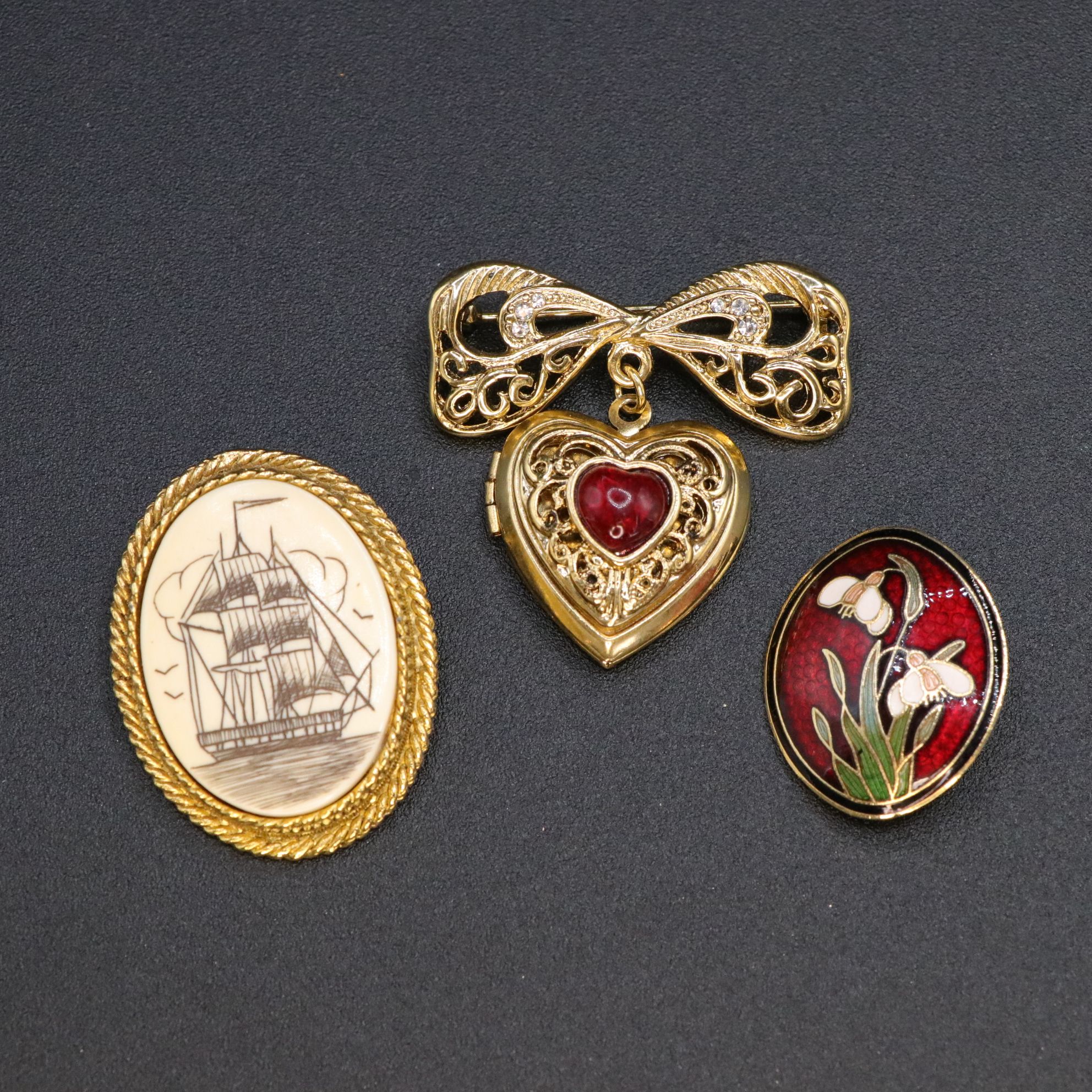 Cloisonné Black Rhinestone & Aurora Borealis Brooch with Karu & More Jewelry