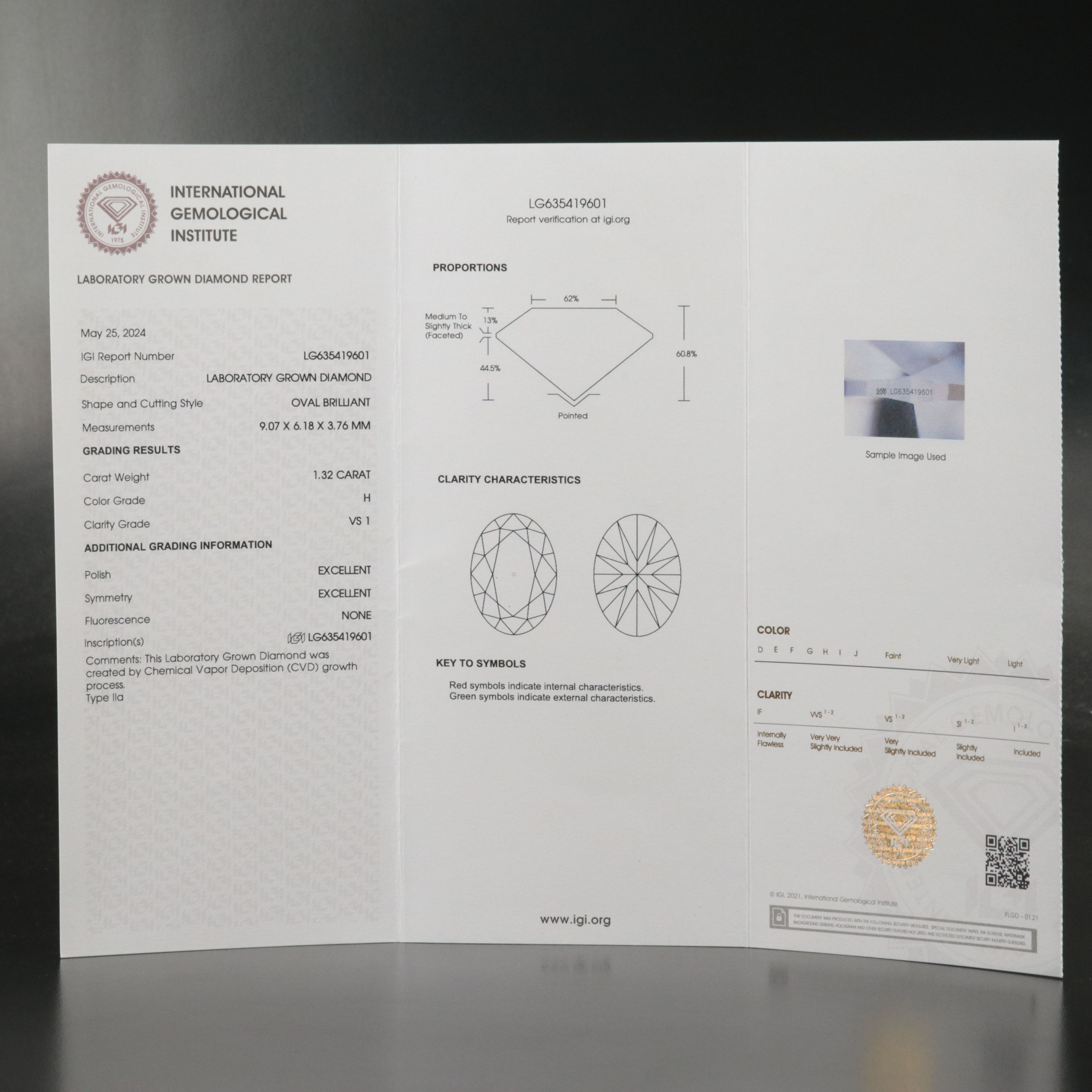 Loose 1.32 CT Lab Grown Diamond with IGI Report