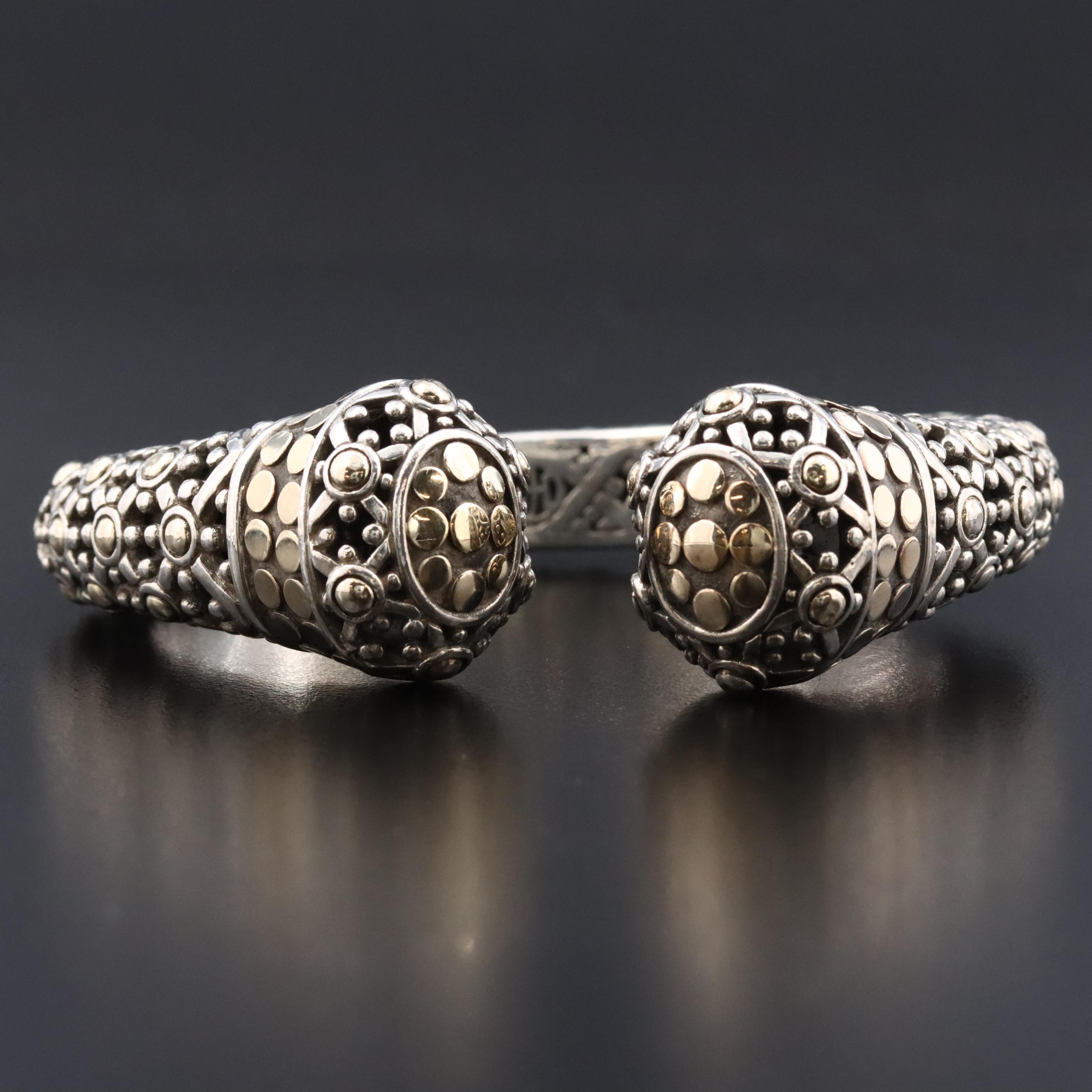 John Hardy Jaisalmer Dot Sterling and 18K Kick Cuff Bracelet