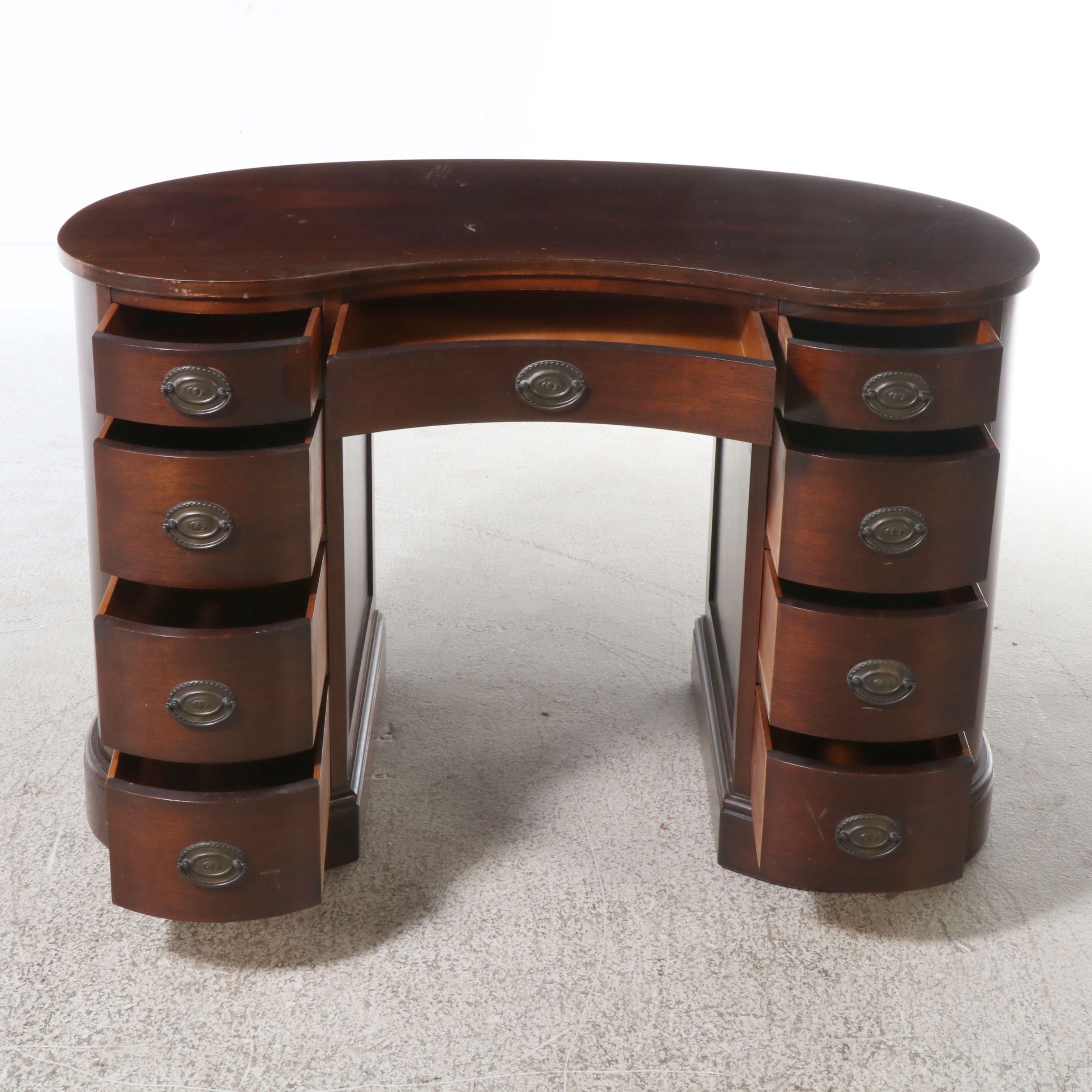 George III Style Mahogany Kidney Shaped Desk