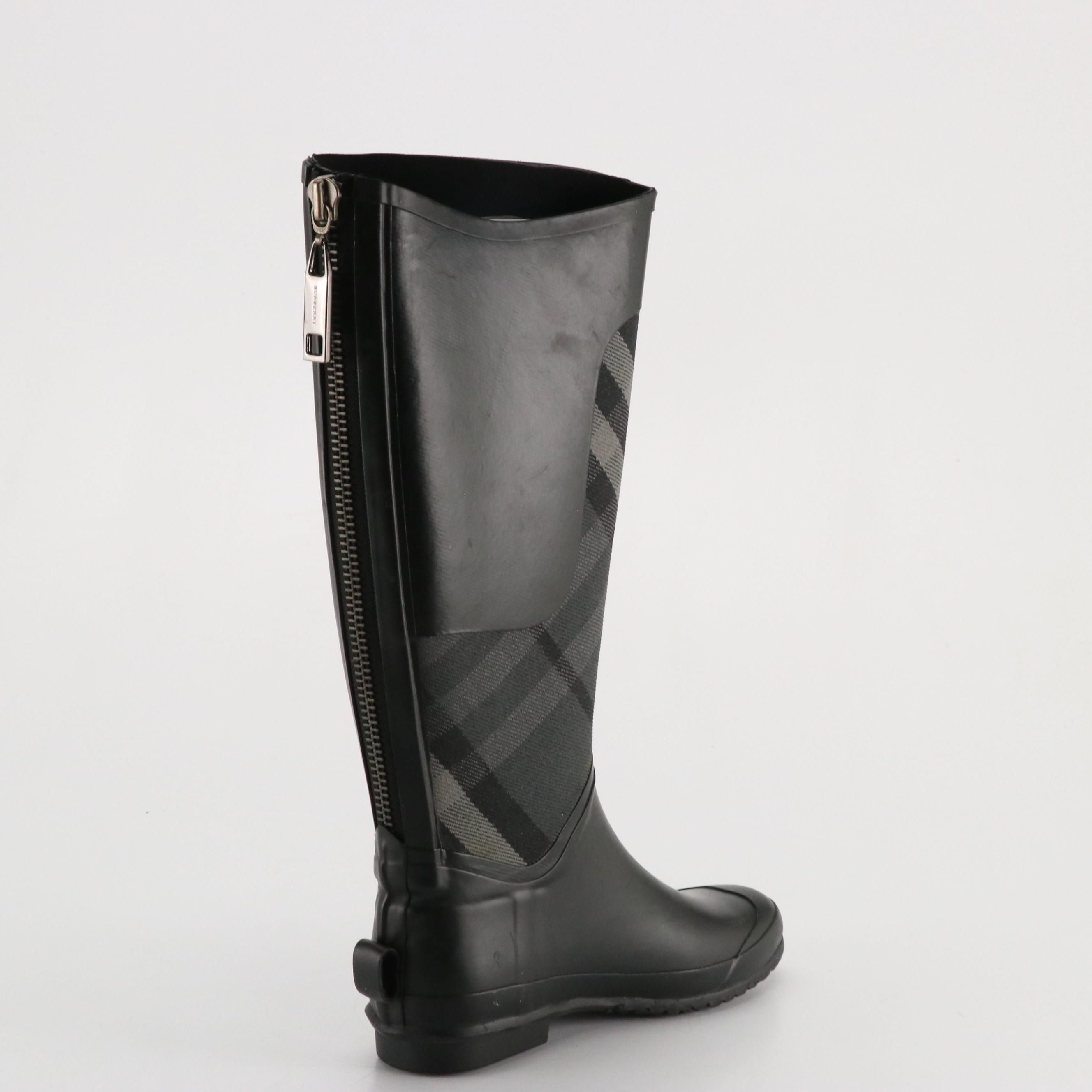 Burberry "Clemence" Classic Smoke House Check Canvas Rain Boots in  Box