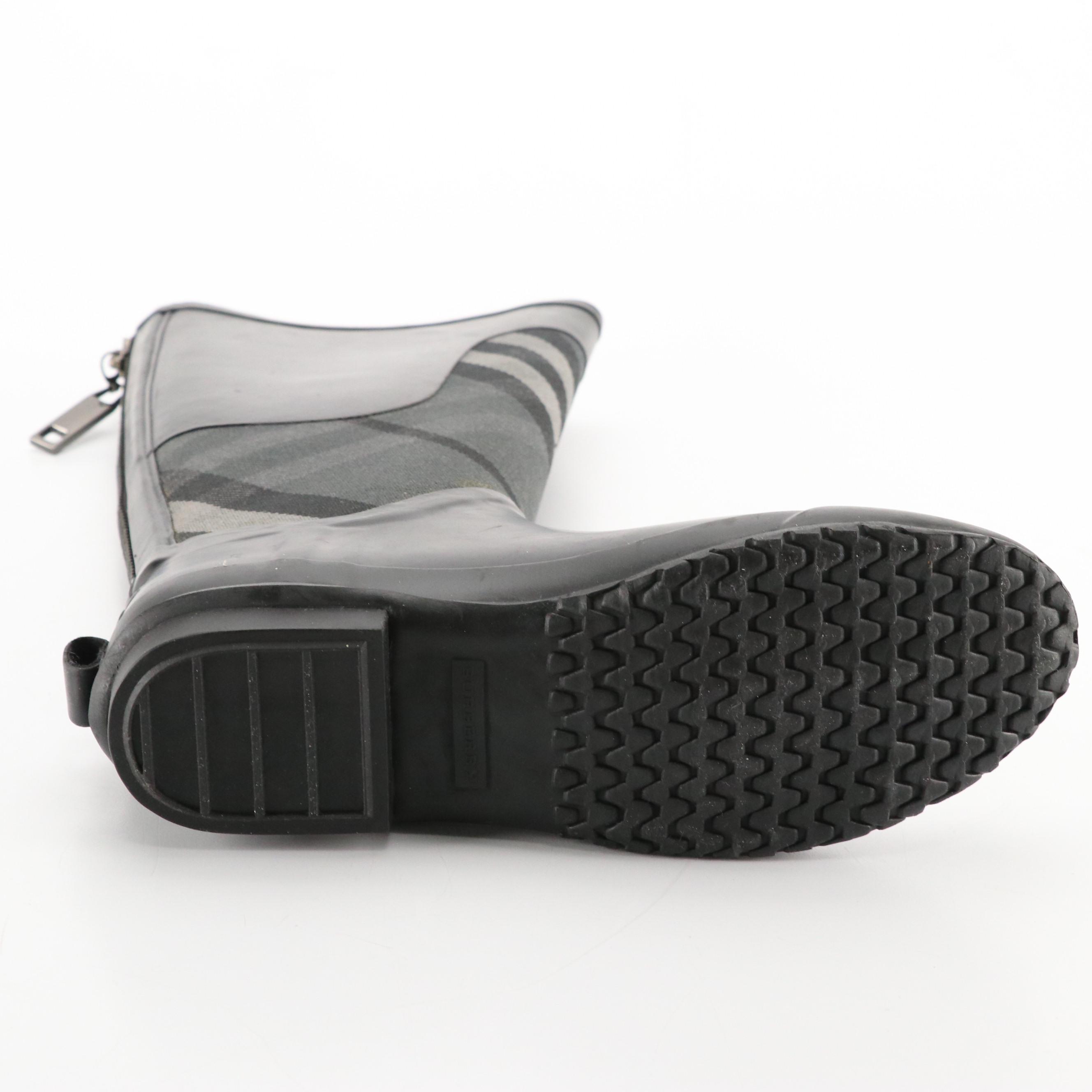 Burberry "Clemence" Classic Smoke House Check Canvas Rain Boots in  Box