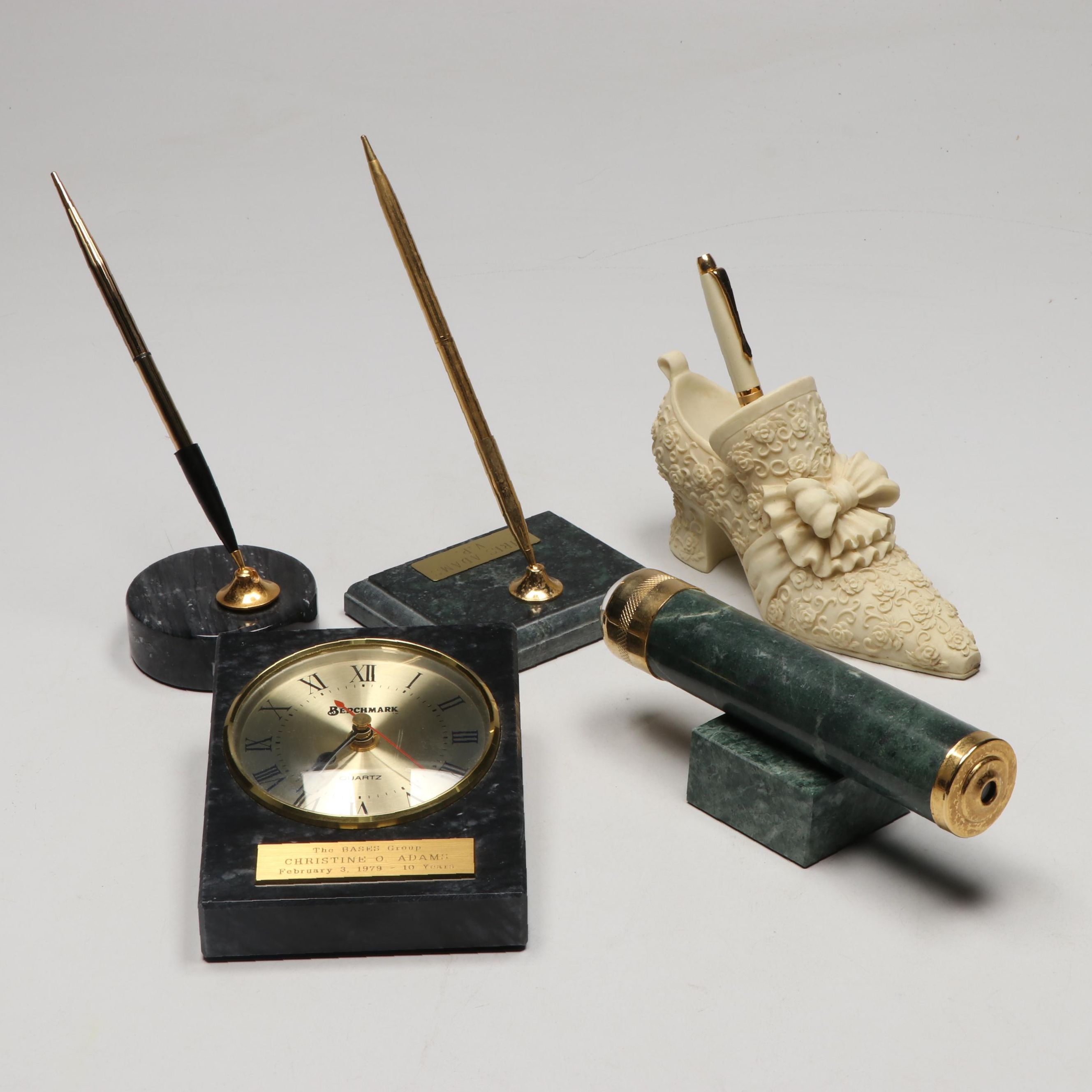 Marble Pen Holders, Benchmark Marble Desk Clock, and More Office Accessories