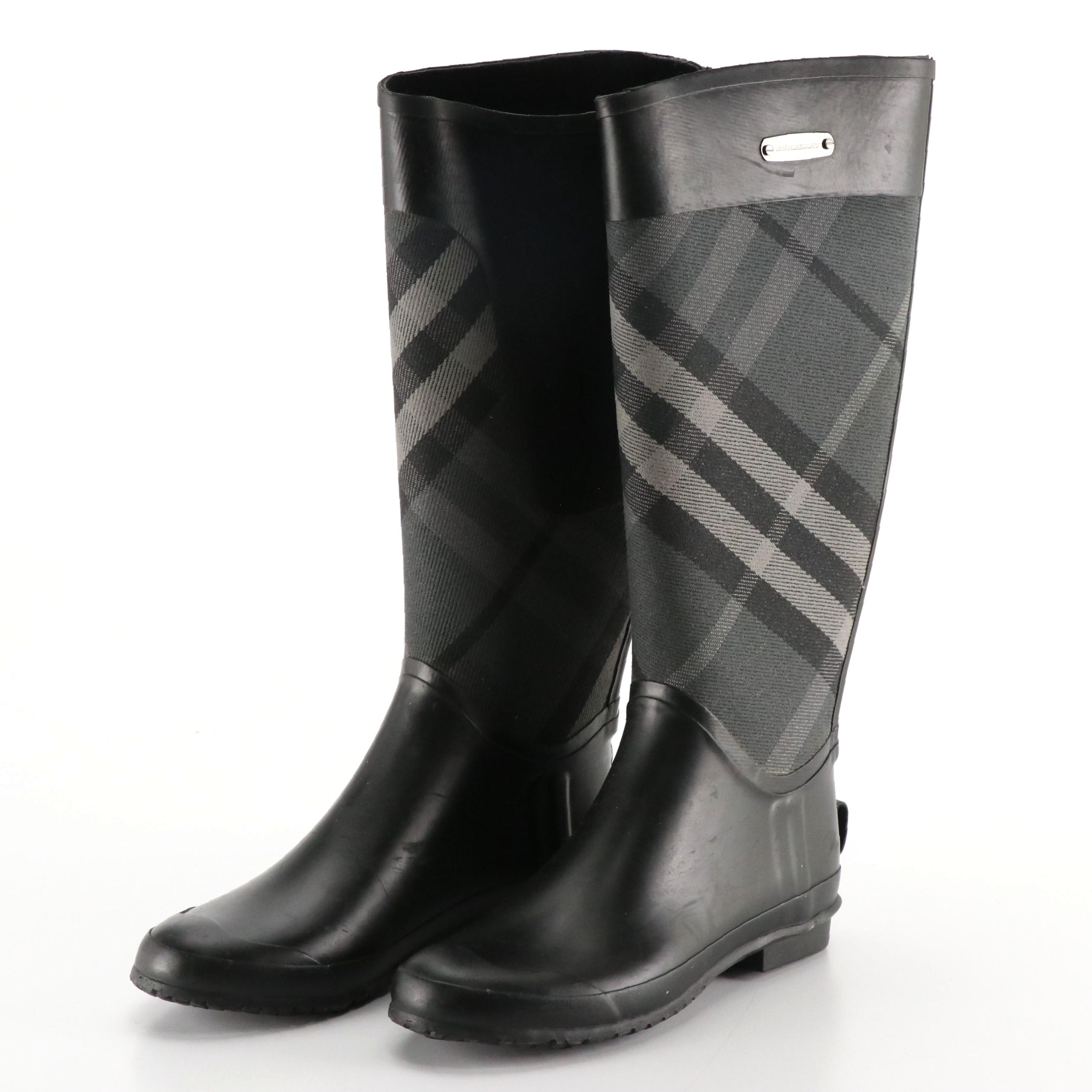 Burberry "Clemence" Classic Smoke House Check Canvas Rain Boots in  Box