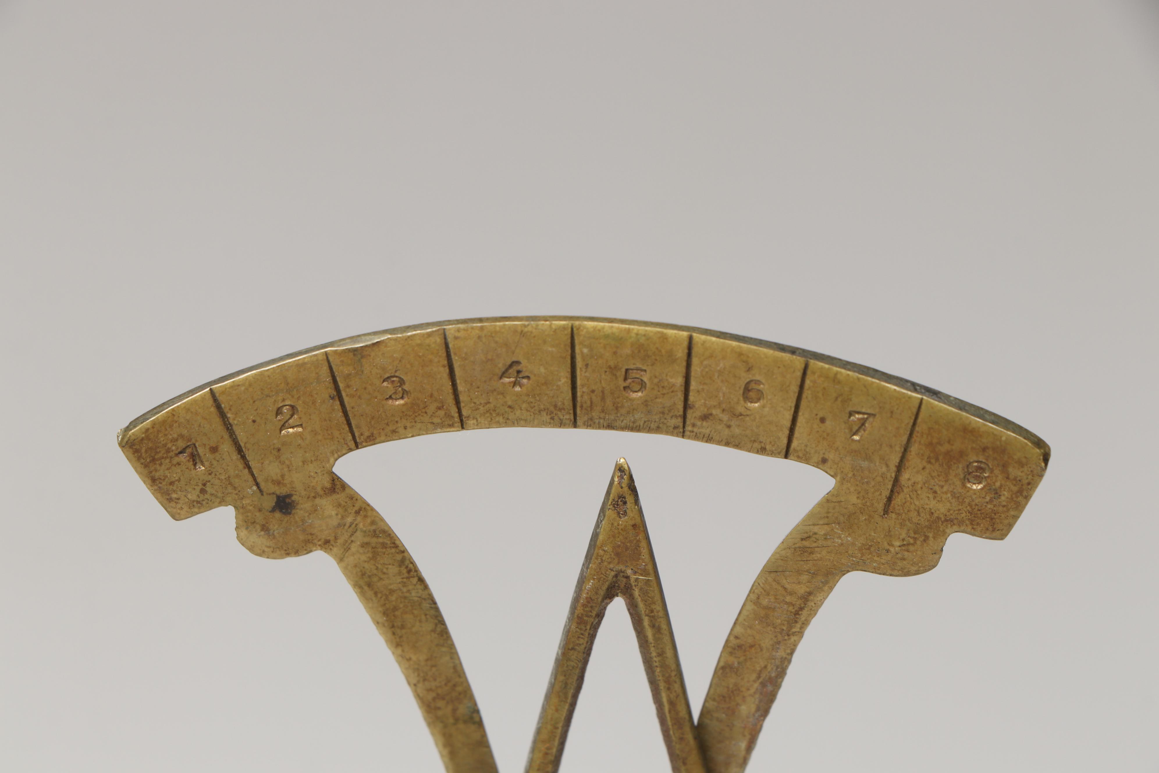 Neoclassical Style Brass Balance and Other Scale with Embroidered Latin Pin