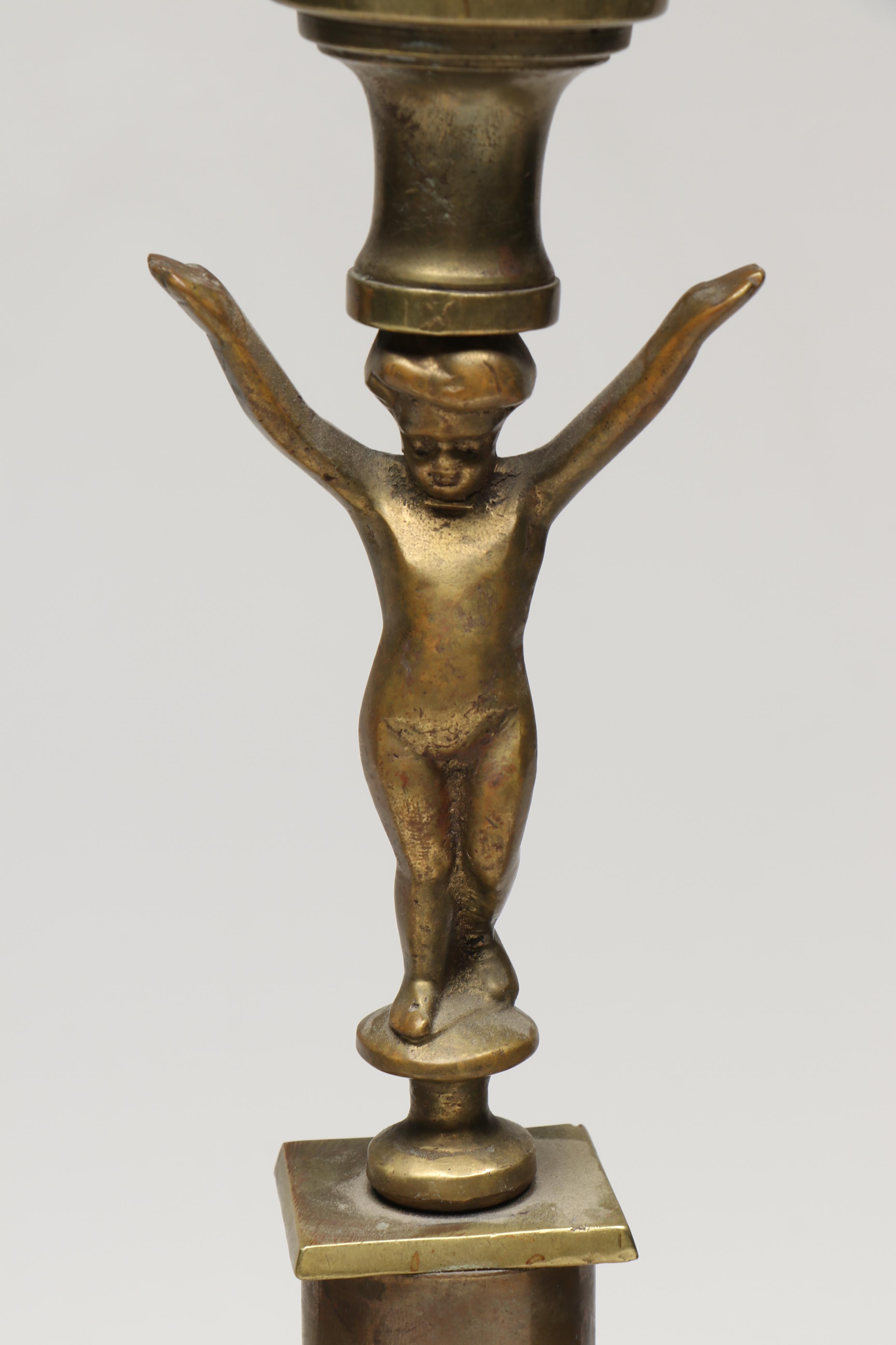 Neoclassical Style Brass Balance and Other Scale with Embroidered Latin Pin